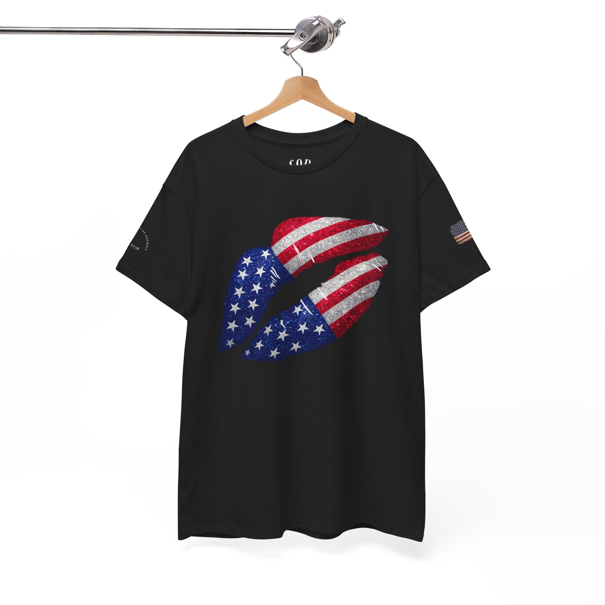 American Flag Kiss T‑Shirt – Patriotic USA Lip Print Tee for 4th of July