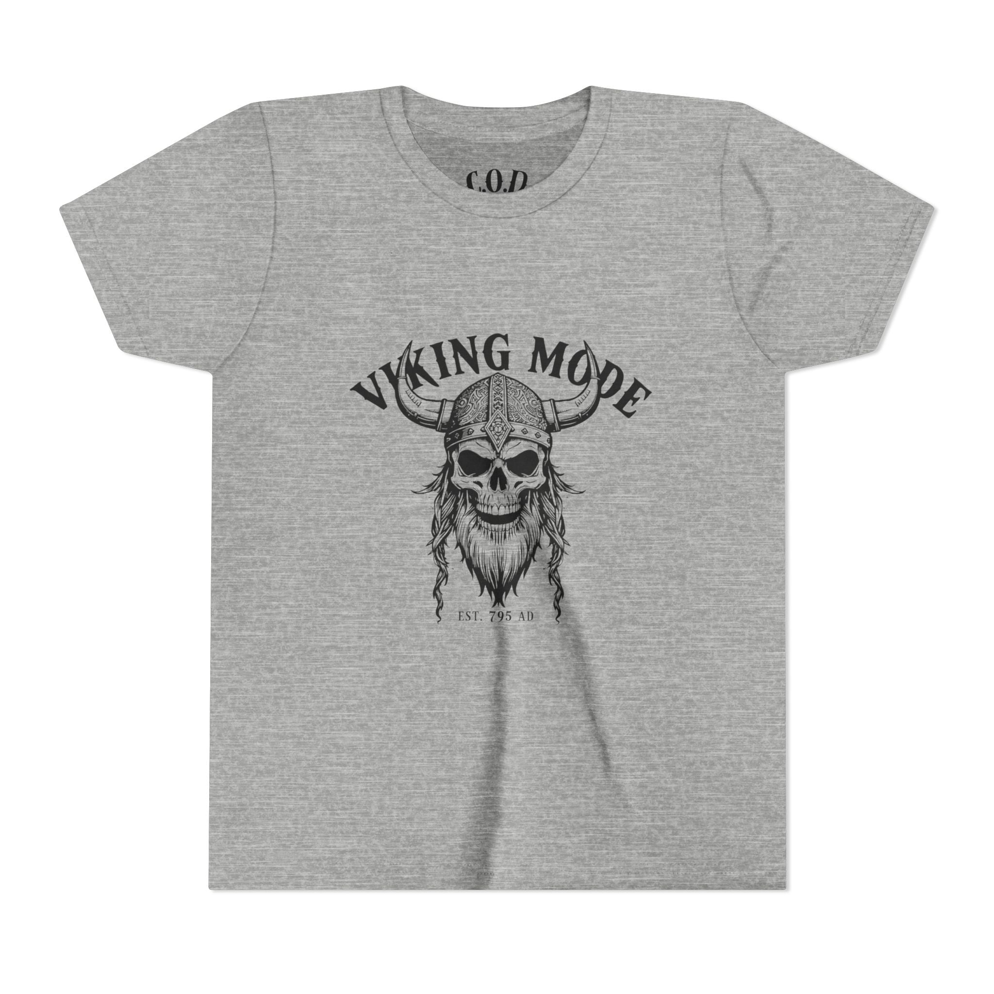 Viking Mode Youth T‑Shirt — Skull Horned Helmet Graphic Tee for Kids