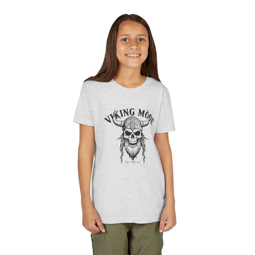 Viking Mode Youth T‑Shirt — Skull Horned Helmet Graphic Tee for Kids
