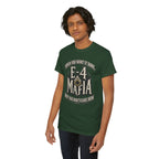 T-Shirt — "E-4 Mafia" Graphic Tee: "When You Want It Done, But You Don’t Care How" Vintage-Style Food Humor