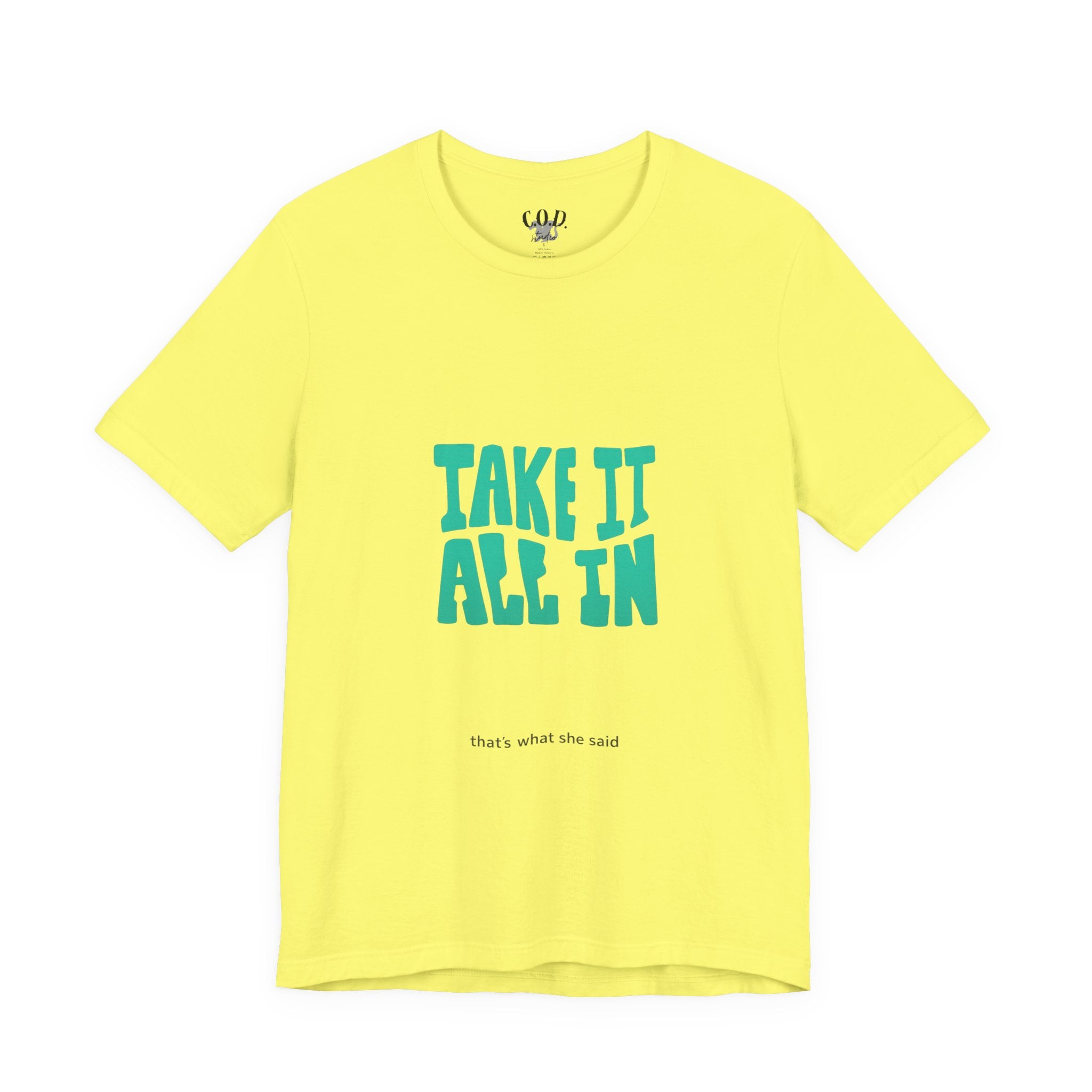 Take It All In tee | Motivational text graphic, minimalist green typography