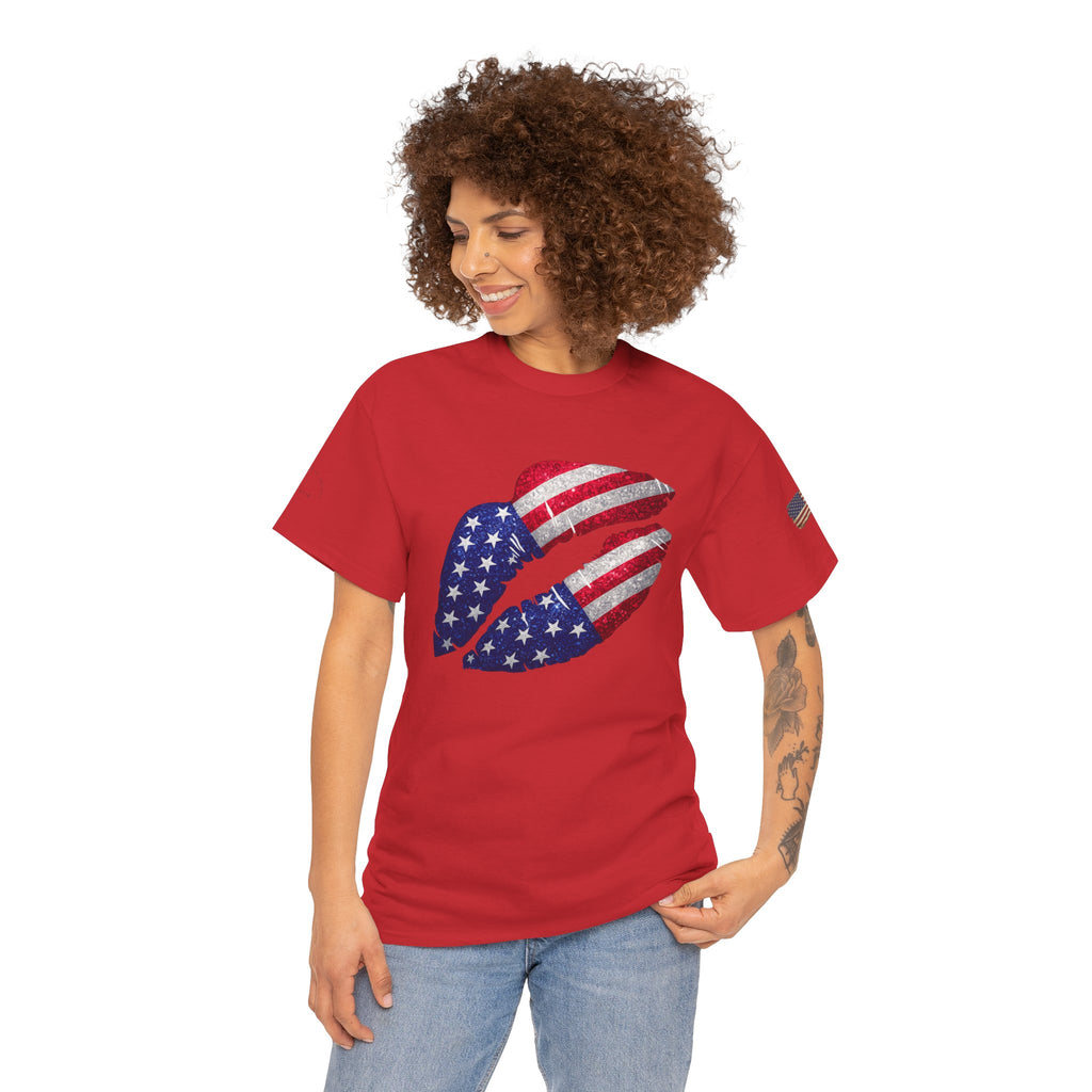 American Flag Kiss T‑Shirt – Patriotic USA Lip Print Tee for 4th of July
