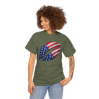 American Flag Kiss T‑Shirt – Patriotic USA Lip Print Tee for 4th of July