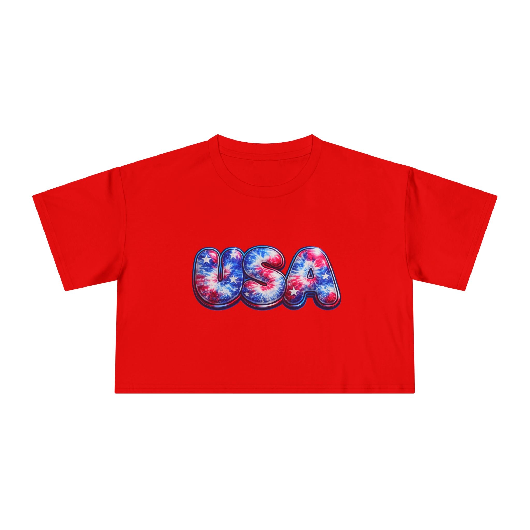 USA Tie-Dye Puff Letter Crop Tee