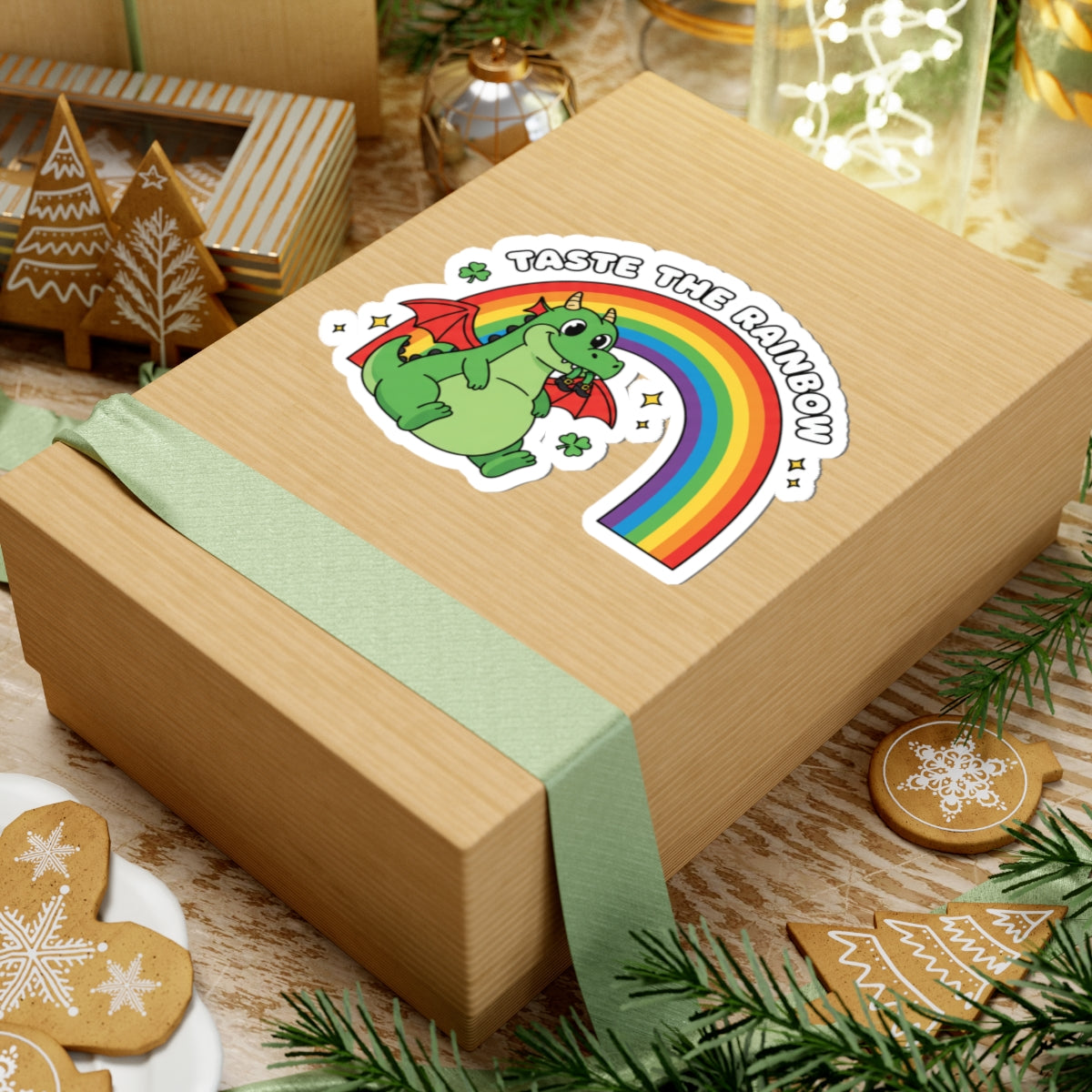 Taste the Rainbow Dragon Sticker | Kiss-Cut Sticker, Rainbow Dragon Decal Eating a Leprechaun
