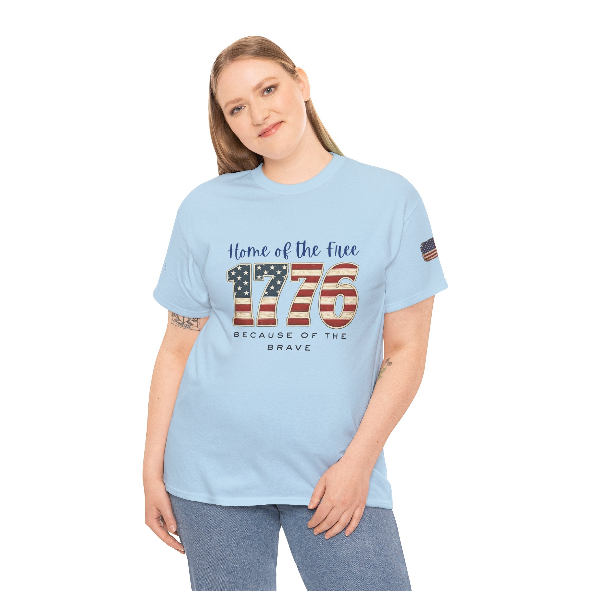 1776 American Flag Tee — "Home of the Free, Because of the Brave" Patriotic T-Shirt