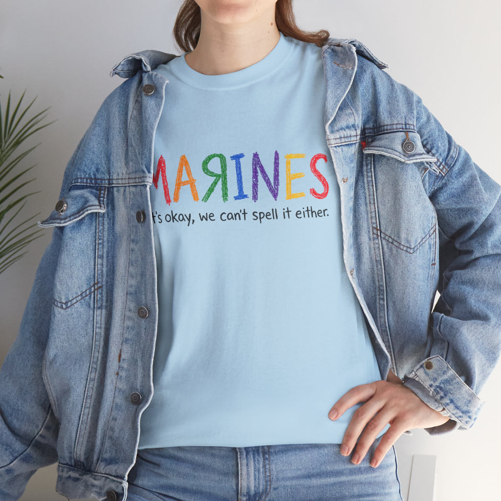 Marines Crayon Tee — “It’s okay, we can’t spell it either” Military Humor T-Shirt