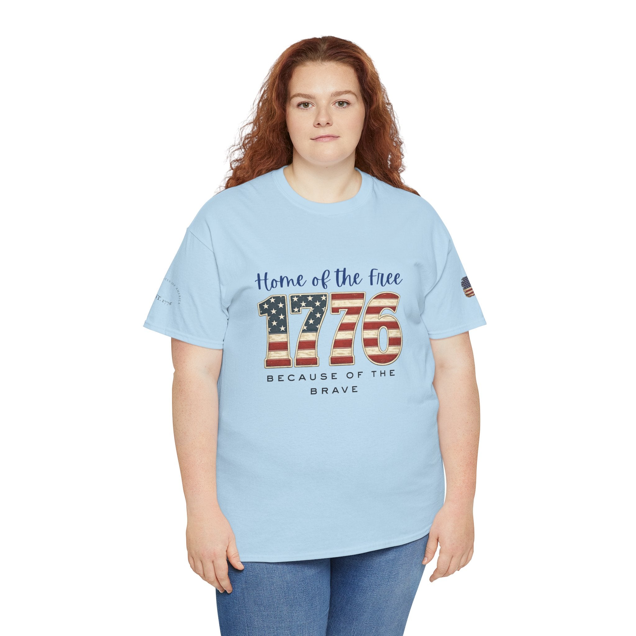 1776 American Flag Tee — "Home of the Free, Because of the Brave" Patriotic T-Shirt