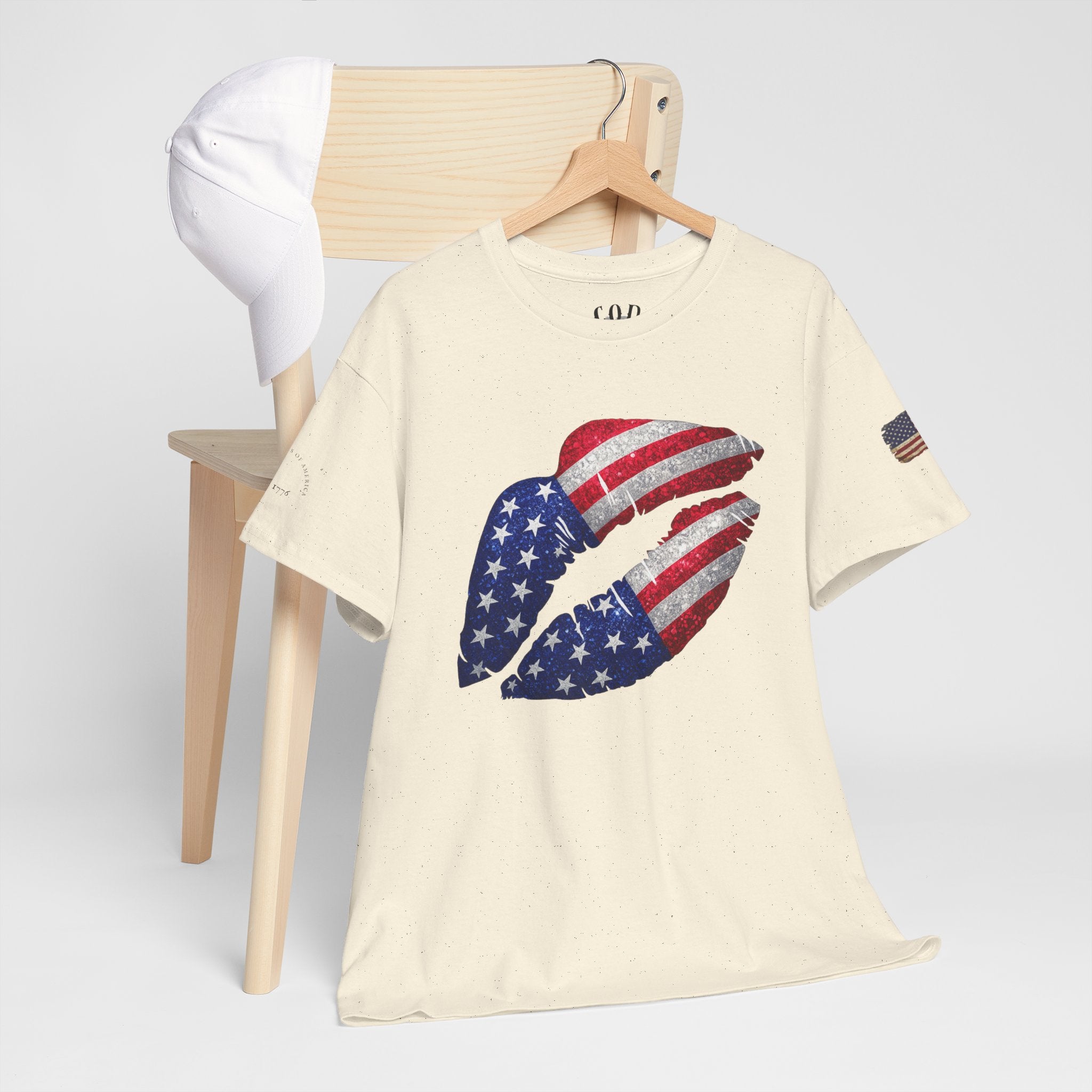 American Flag Kiss T‑Shirt – Patriotic USA Lip Print Tee for 4th of July