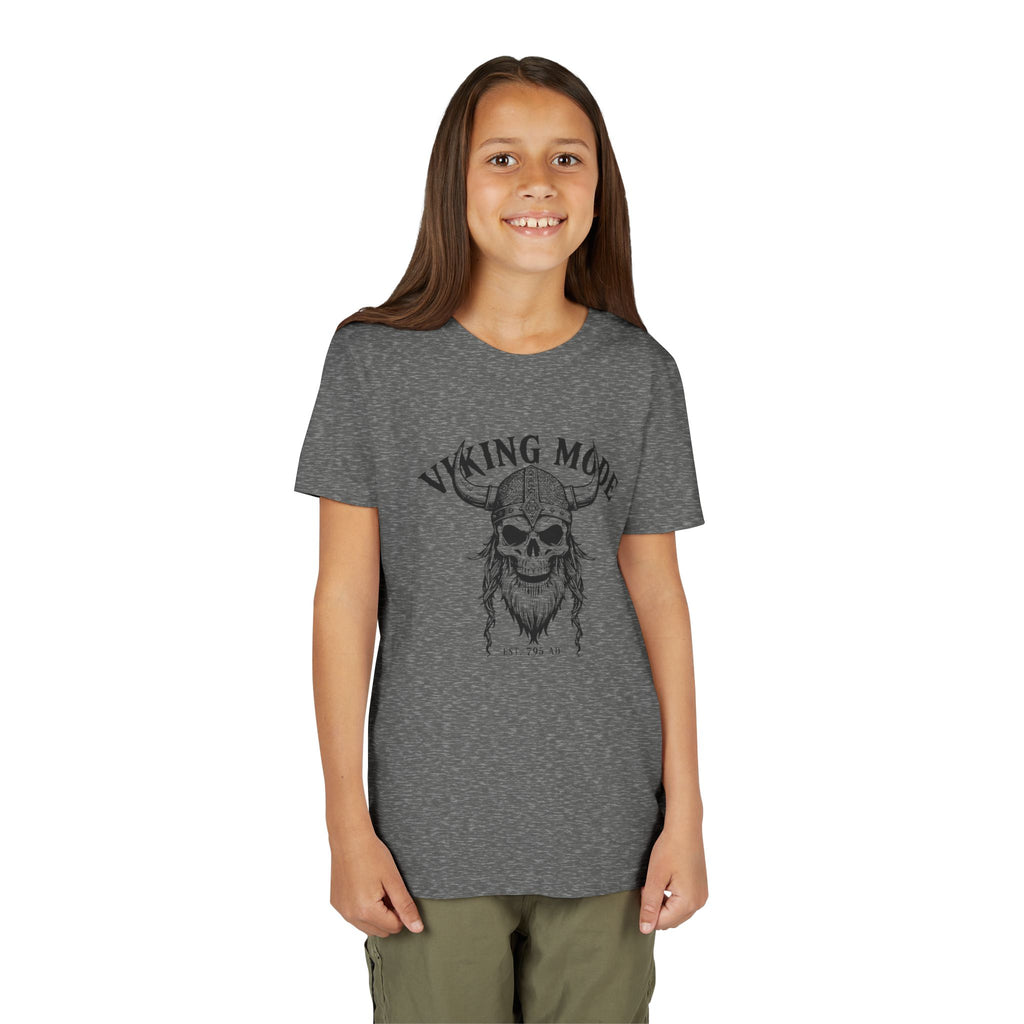 Viking Mode Youth T‑Shirt — Skull Horned Helmet Graphic Tee for Kids