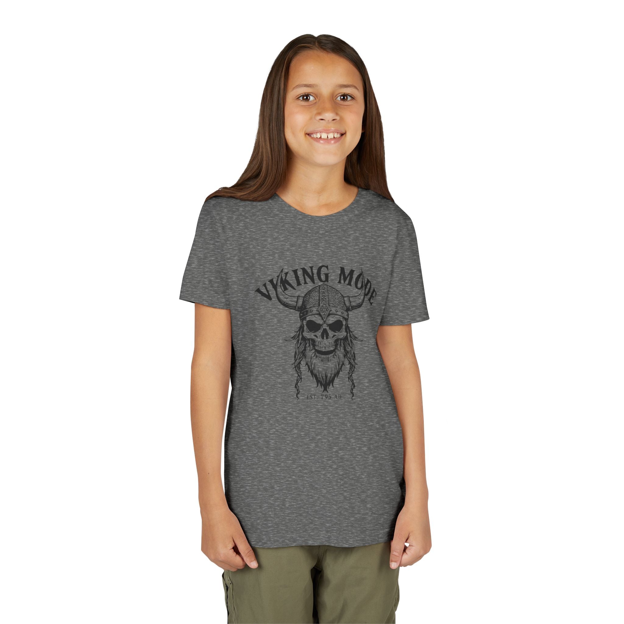 Viking Mode Youth T‑Shirt — Skull Horned Helmet Graphic Tee for Kids