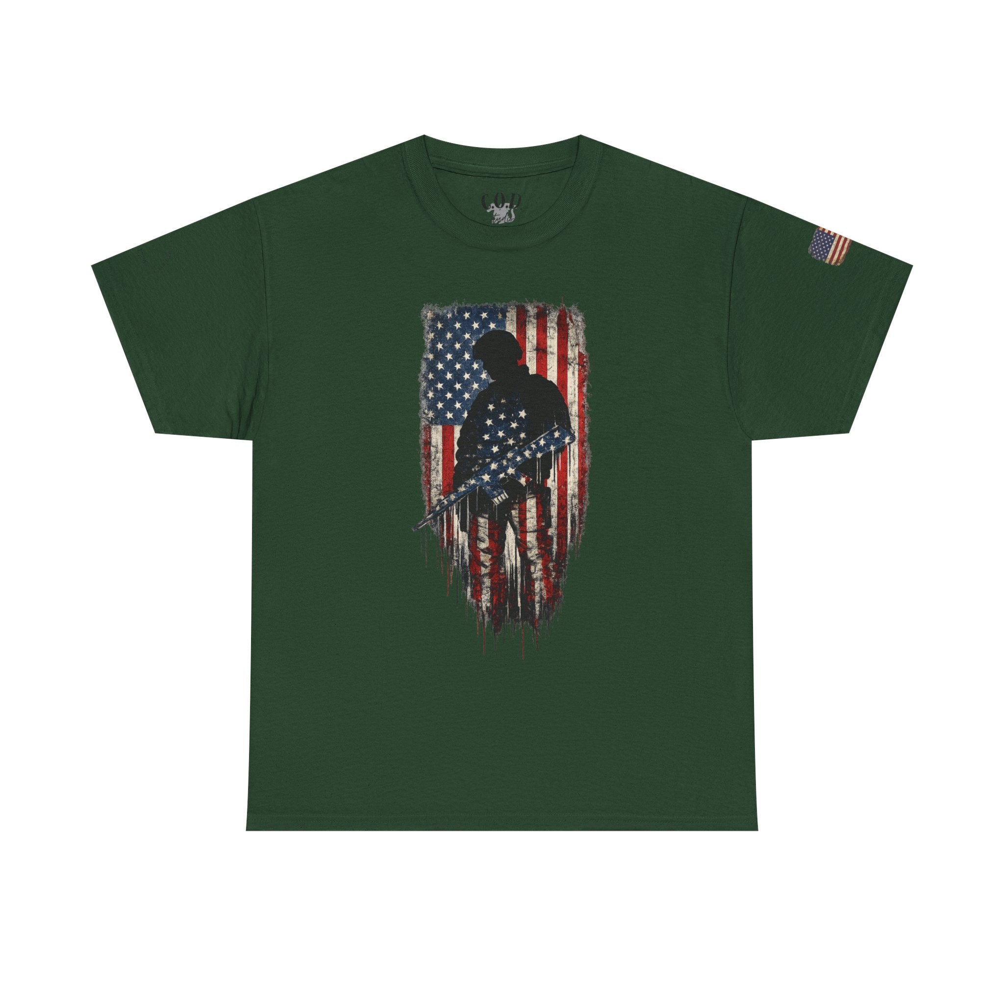 Patriotic Soldier Silhouette Tee — American Flag Military Veteran T-Shirt