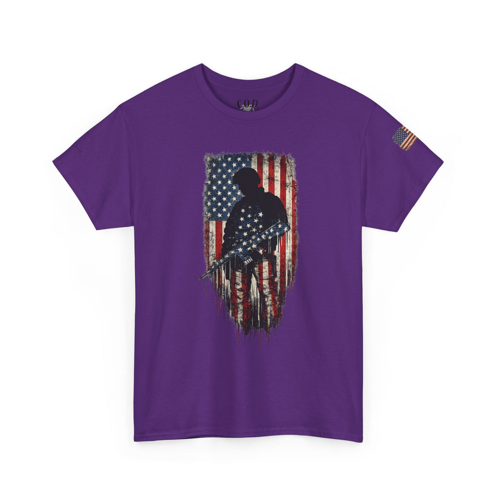 Patriotic Soldier Silhouette Tee — American Flag Military Veteran T-Shirt