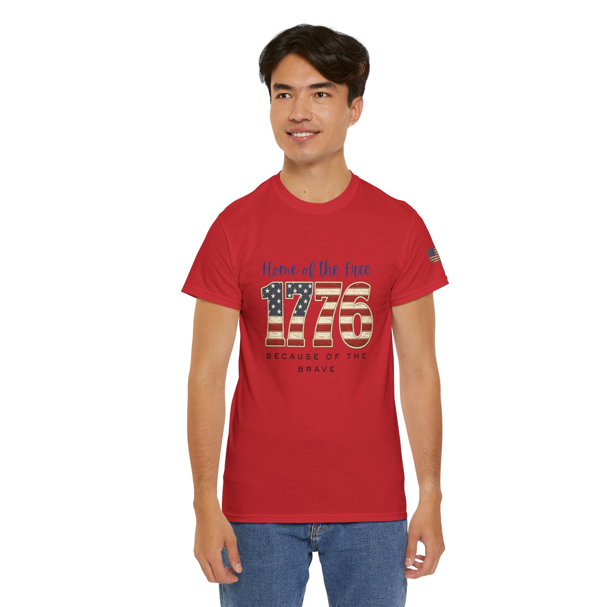 1776 American Flag Tee — "Home of the Free, Because of the Brave" Patriotic T-Shirt
