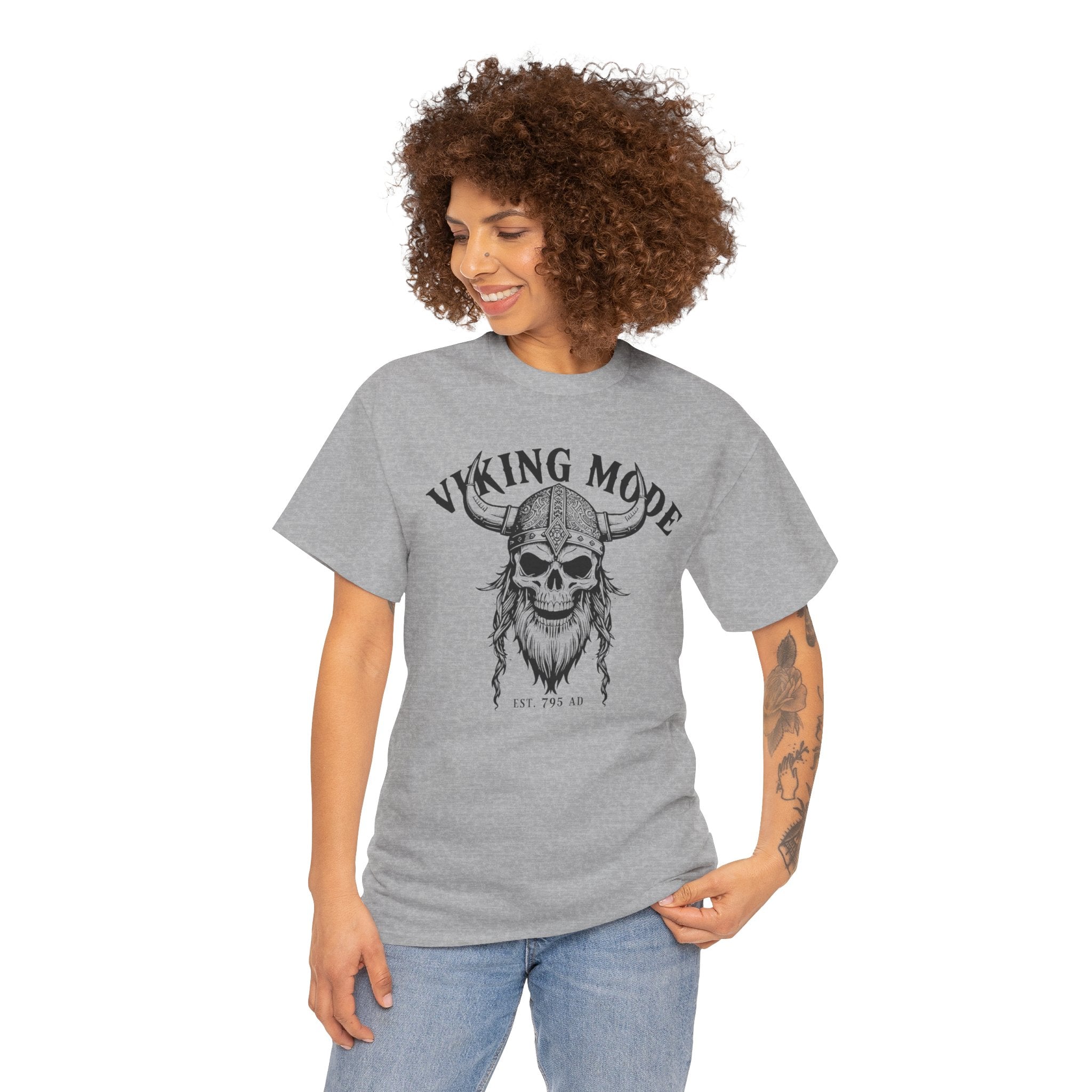 Viking Mode Skull Viking T-shirt | Norse Helmet Skull Graphic Tee