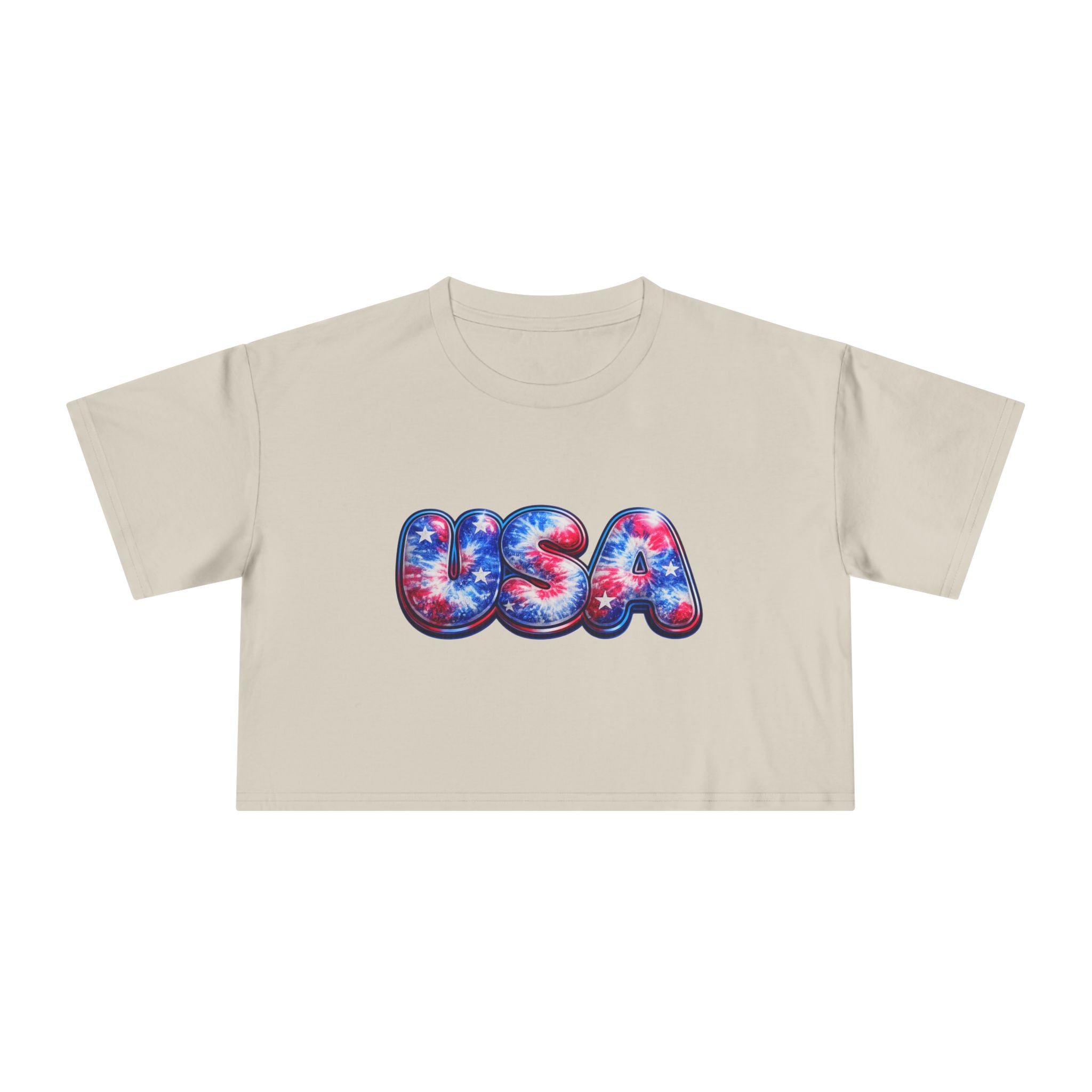 USA Tie-Dye Puff Letter Crop Tee