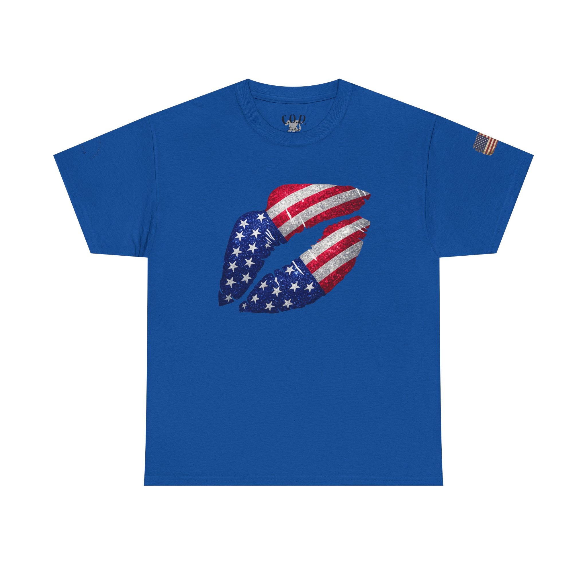 American Flag Kiss T‑Shirt – Patriotic USA Lip Print Tee for 4th of July