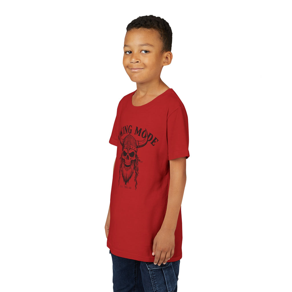 Viking Mode Youth T‑Shirt — Skull Horned Helmet Graphic Tee for Kids