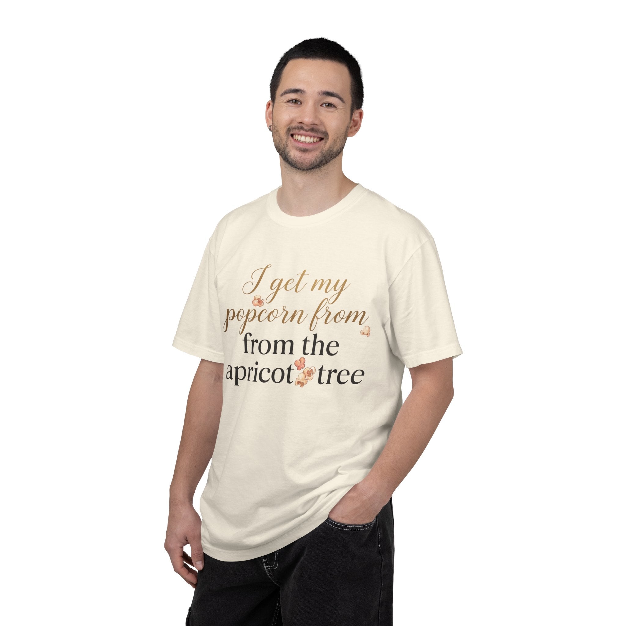 T-Shirt — “I Get My Popcorn From The Apricot Tree” Script Graphic Tee | Hymns | LDS |