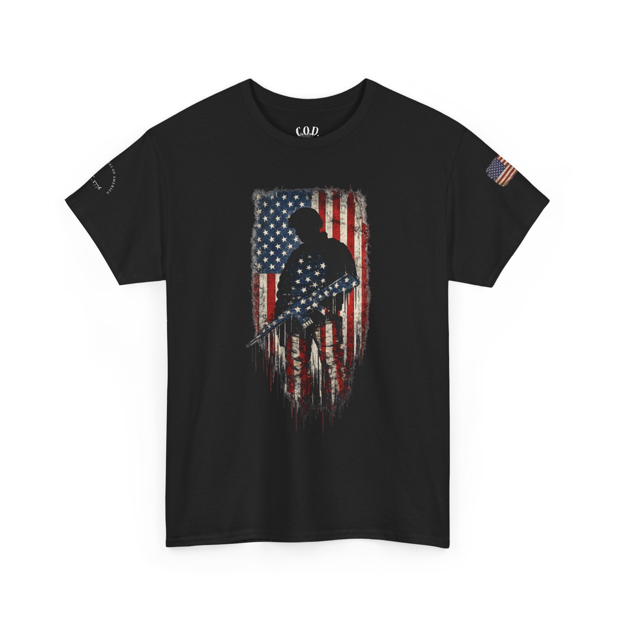 Patriotic Soldier Silhouette Tee — American Flag Military Veteran T-Shirt