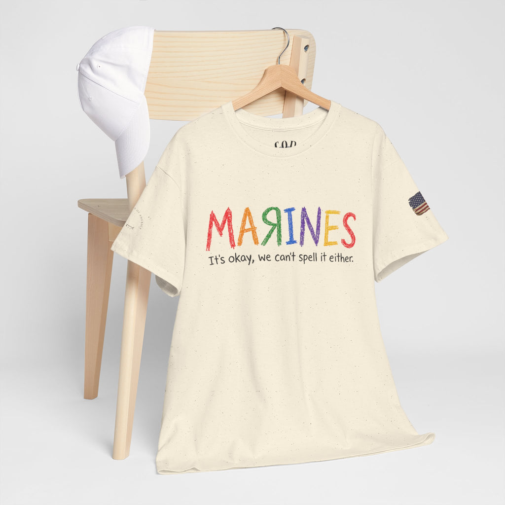 Marines Crayon Tee — “It’s okay, we can’t spell it either” Military Humor T-Shirt