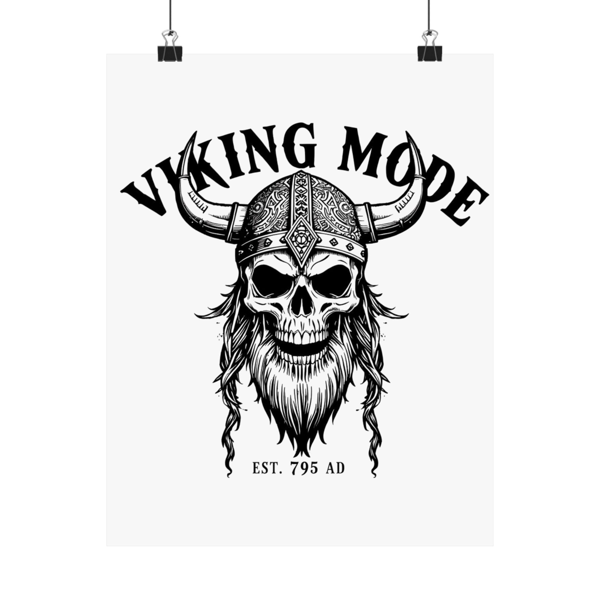 Viking Mode Skull Poster | Matte Vertical Poster
