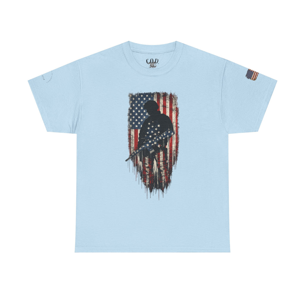 Patriotic Soldier Silhouette Tee — American Flag Military Veteran T-Shirt