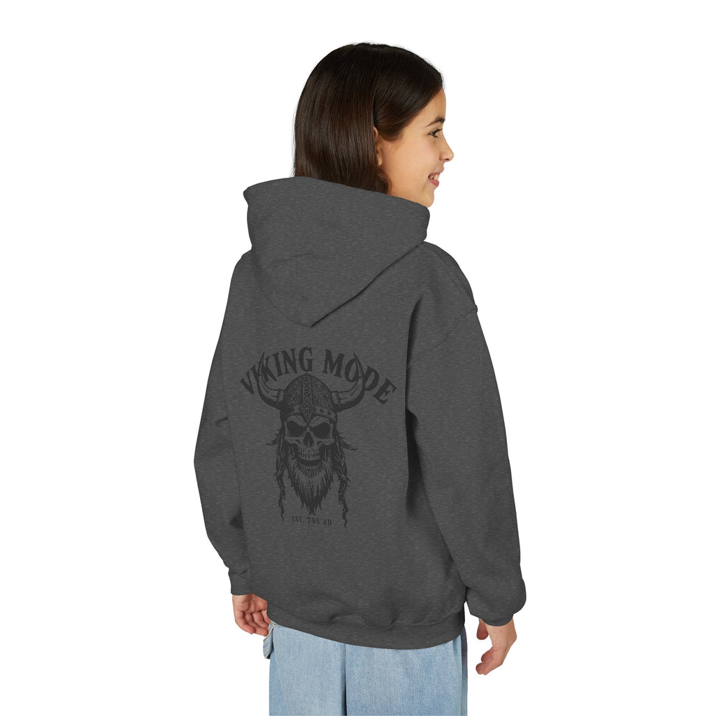 Viking Mode Skull with Horned Helmet Hoodie | Youth Hoodie