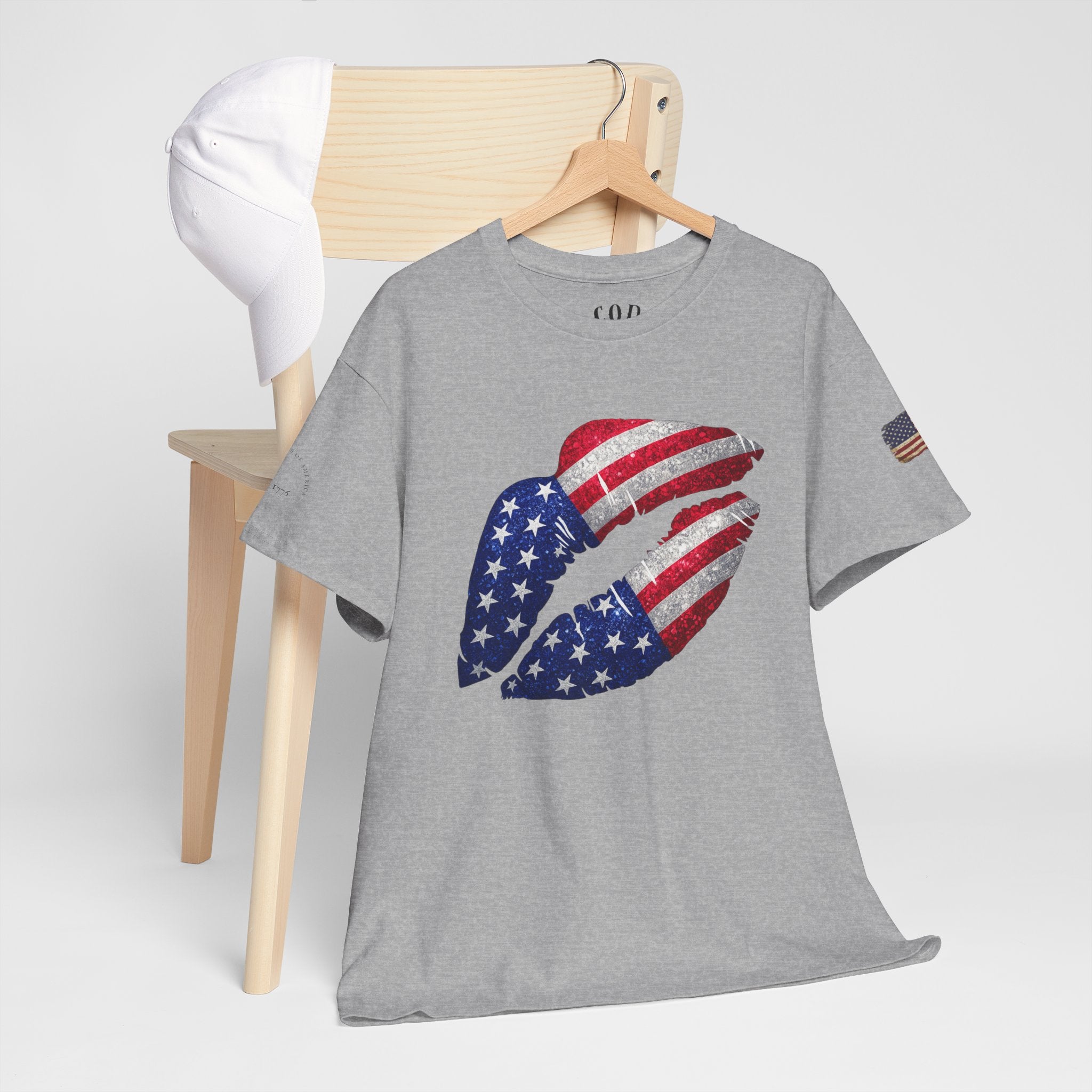 American Flag Kiss T‑Shirt – Patriotic USA Lip Print Tee for 4th of July