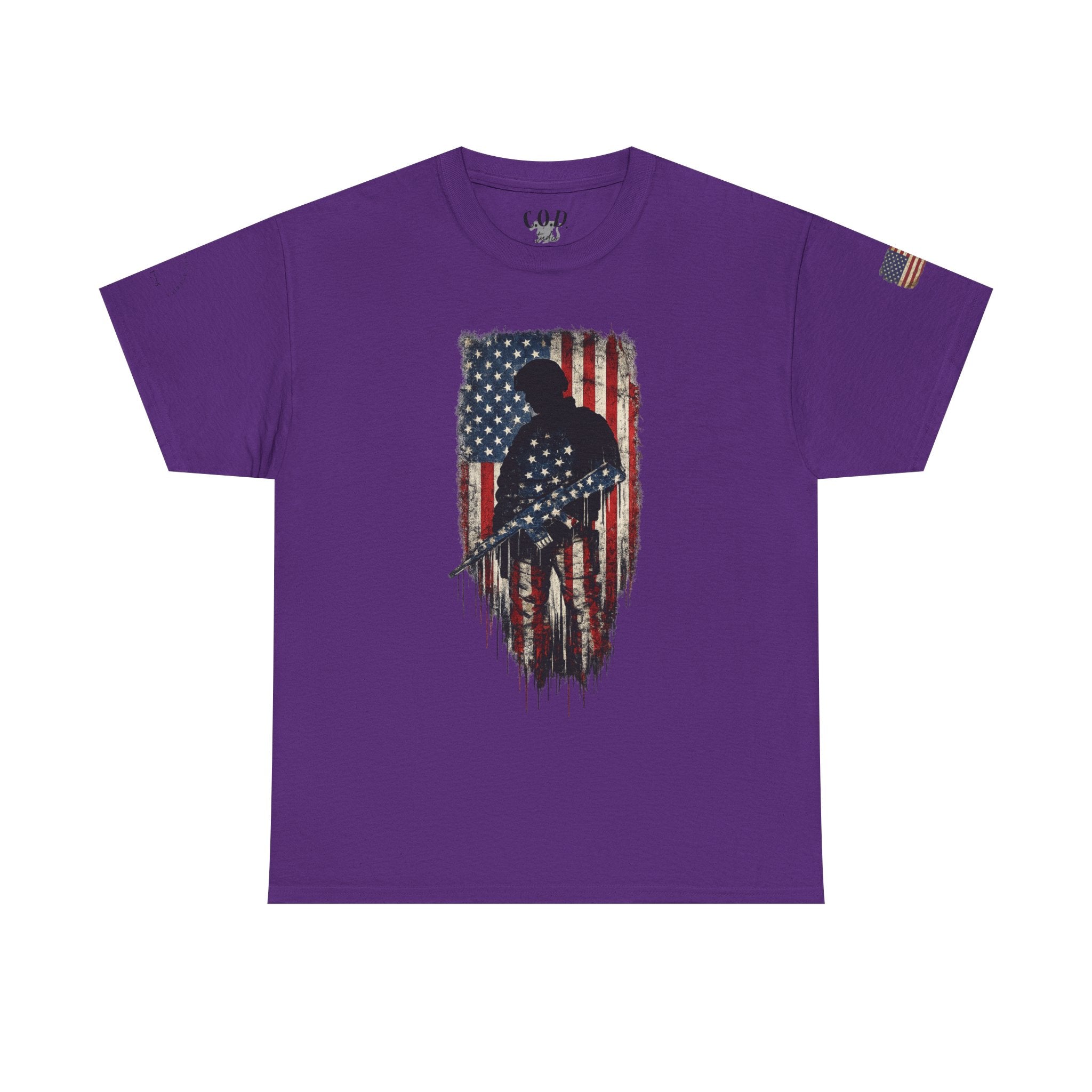 Patriotic Soldier Silhouette Tee — American Flag Military Veteran T-Shirt