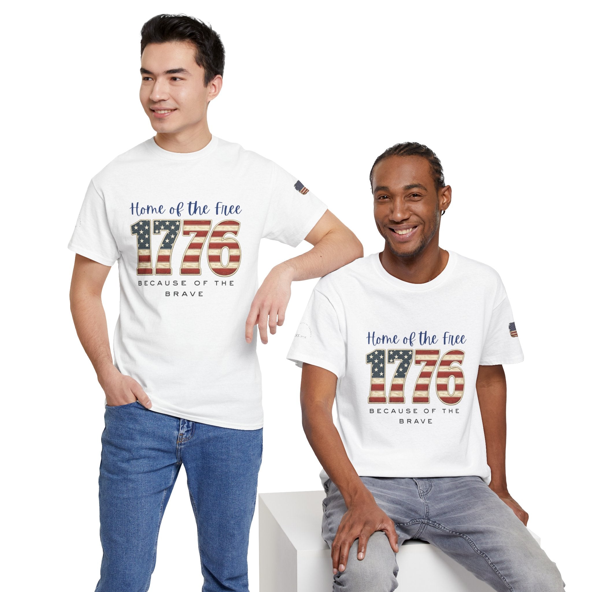 1776 American Flag Tee — "Home of the Free, Because of the Brave" Patriotic T-Shirt
