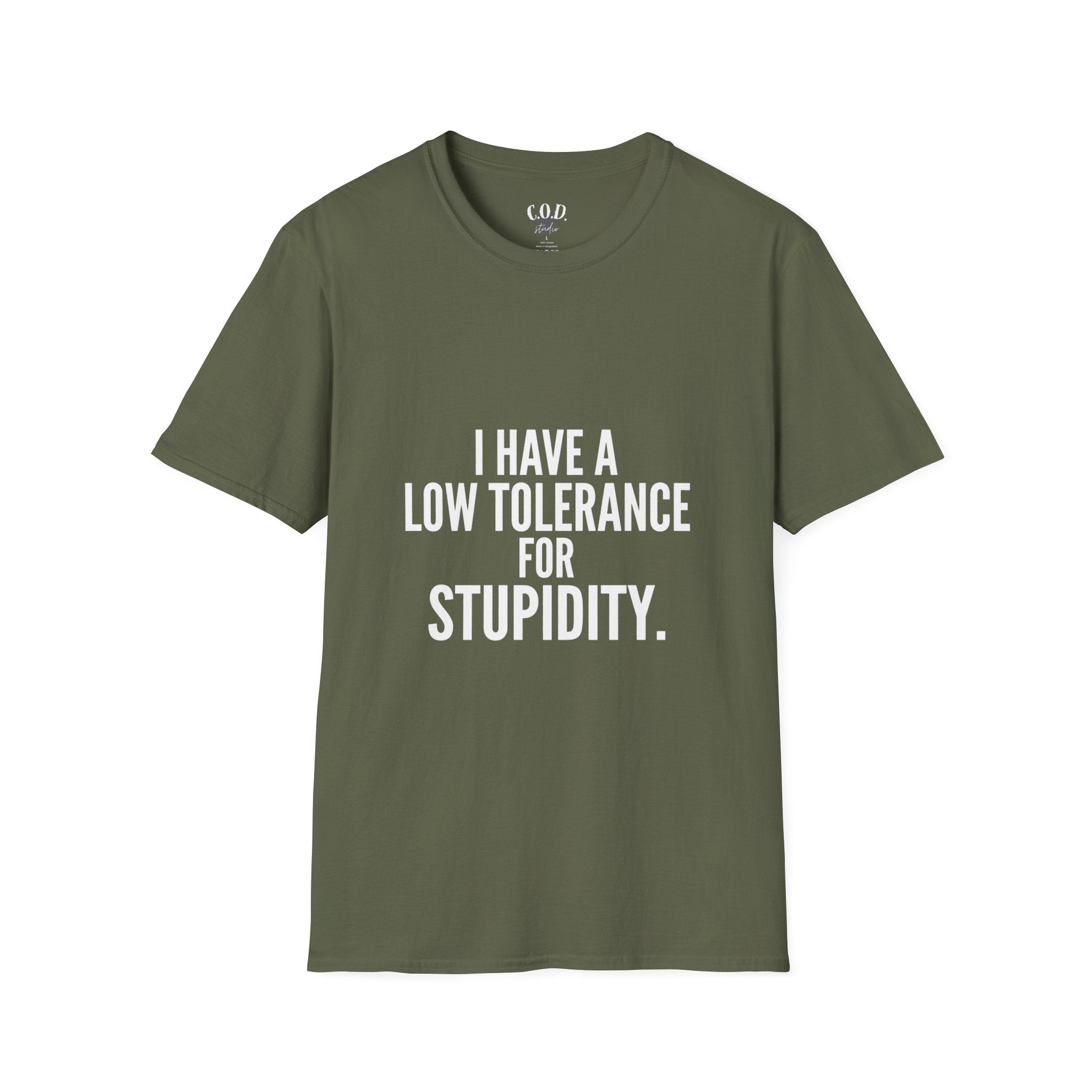Graphic T-Shirt — "I Have a Low Tolerance for Stupidity" Bold Statement Tee
