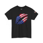 American Flag Kiss T‑Shirt – Patriotic USA Lip Print Tee for 4th of July