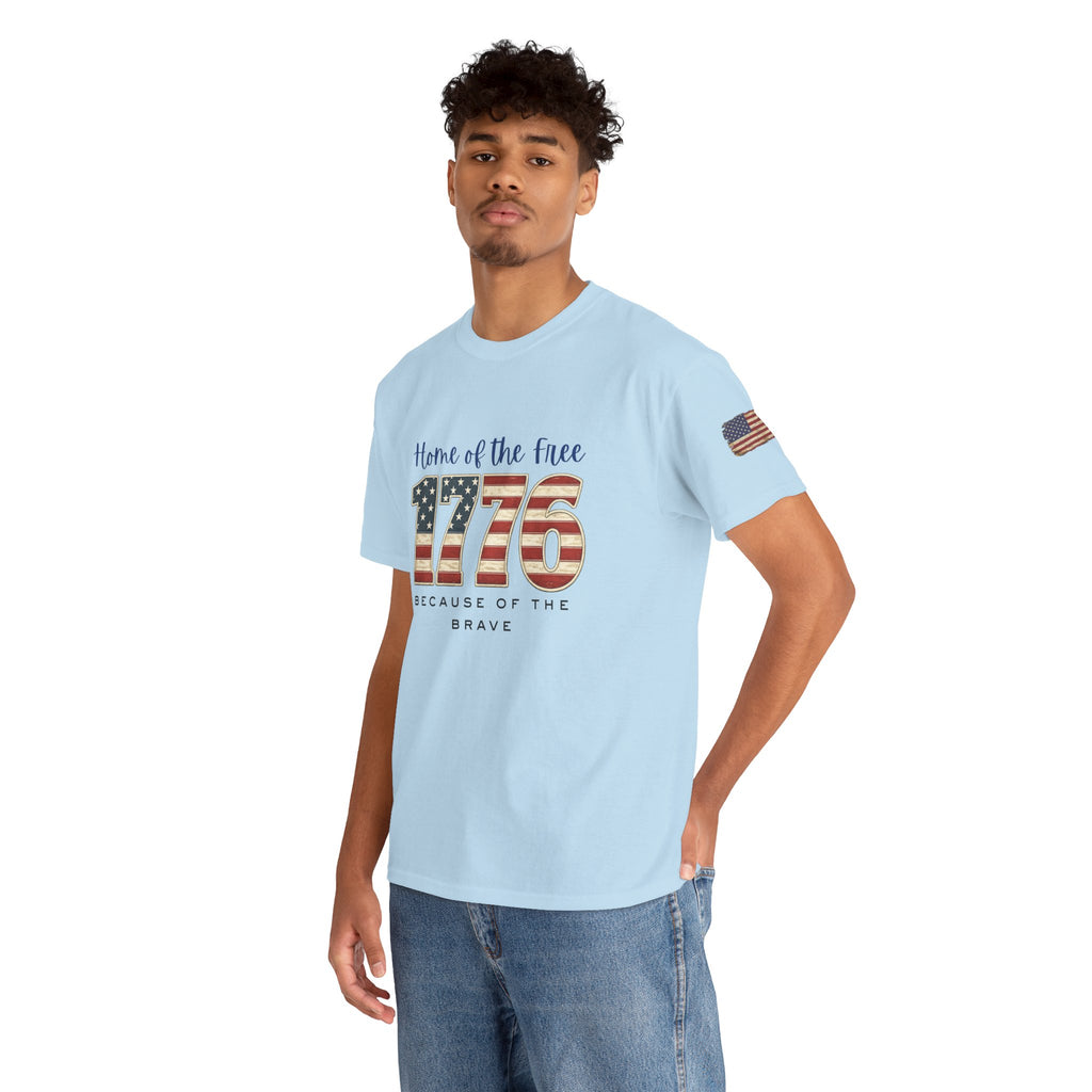 1776 American Flag Tee — "Home of the Free, Because of the Brave" Patriotic T-Shirt