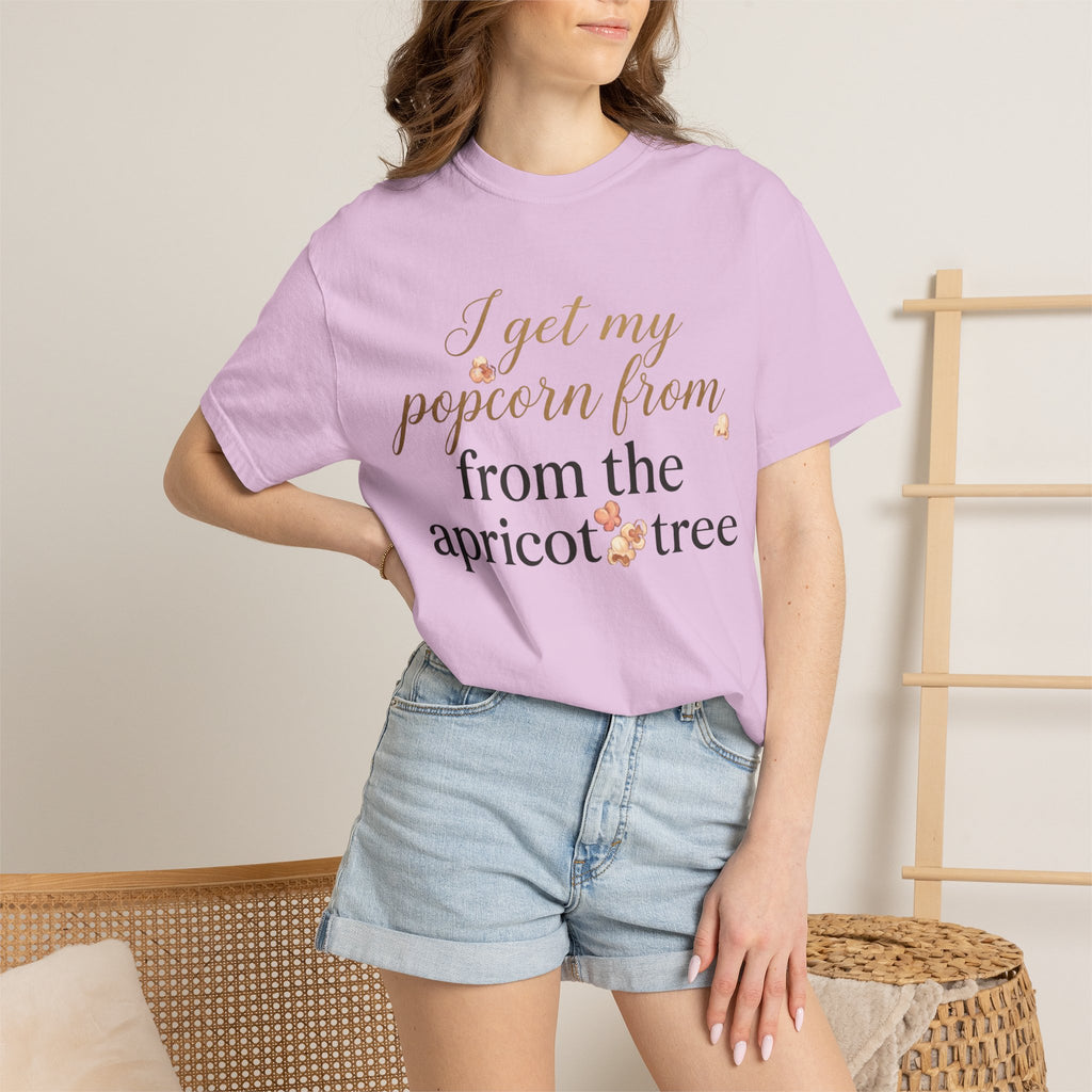 T-Shirt — “I Get My Popcorn From The Apricot Tree” Script Graphic Tee | Hymns | LDS |