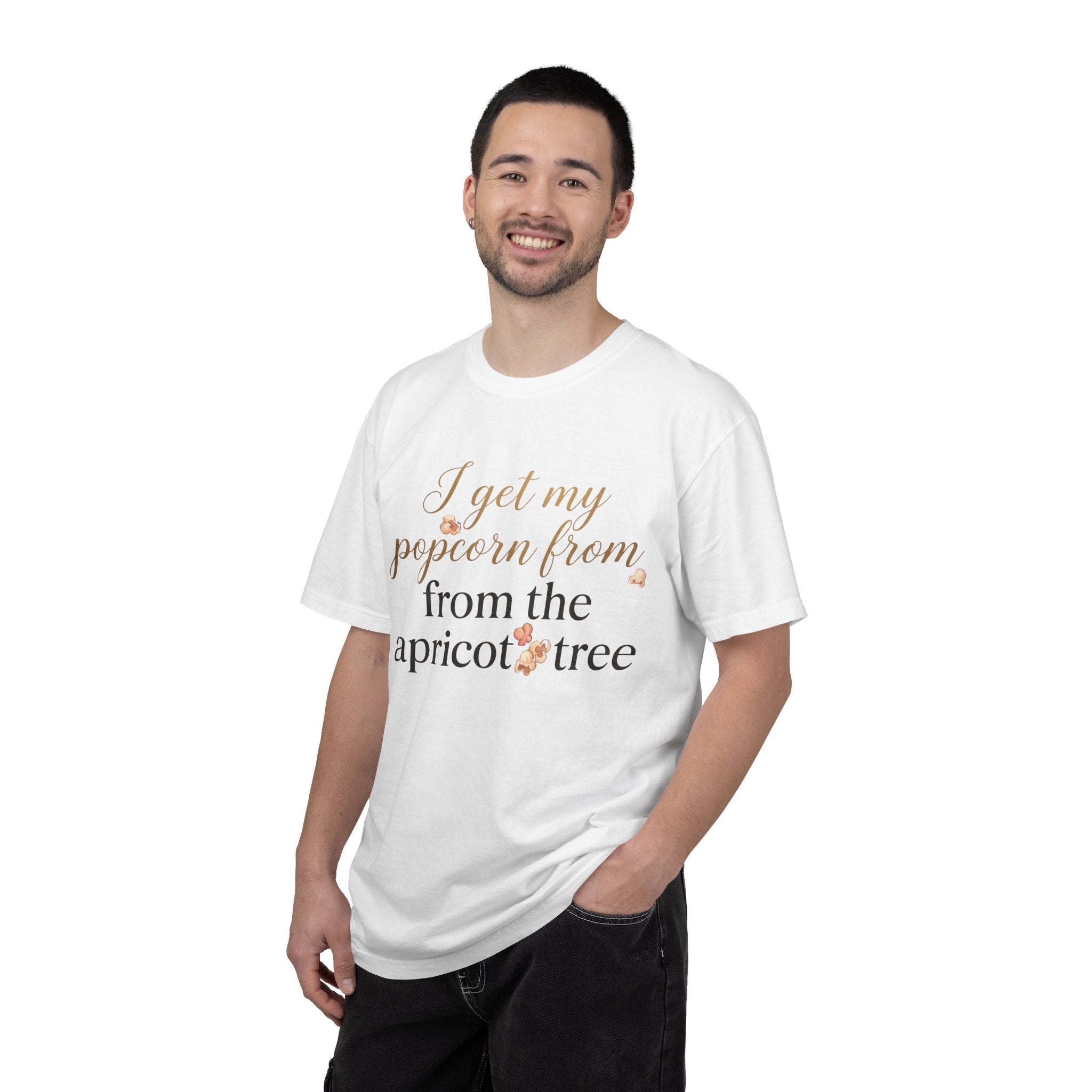 T-Shirt — “I Get My Popcorn From The Apricot Tree” Script Graphic Tee | Hymns | LDS |