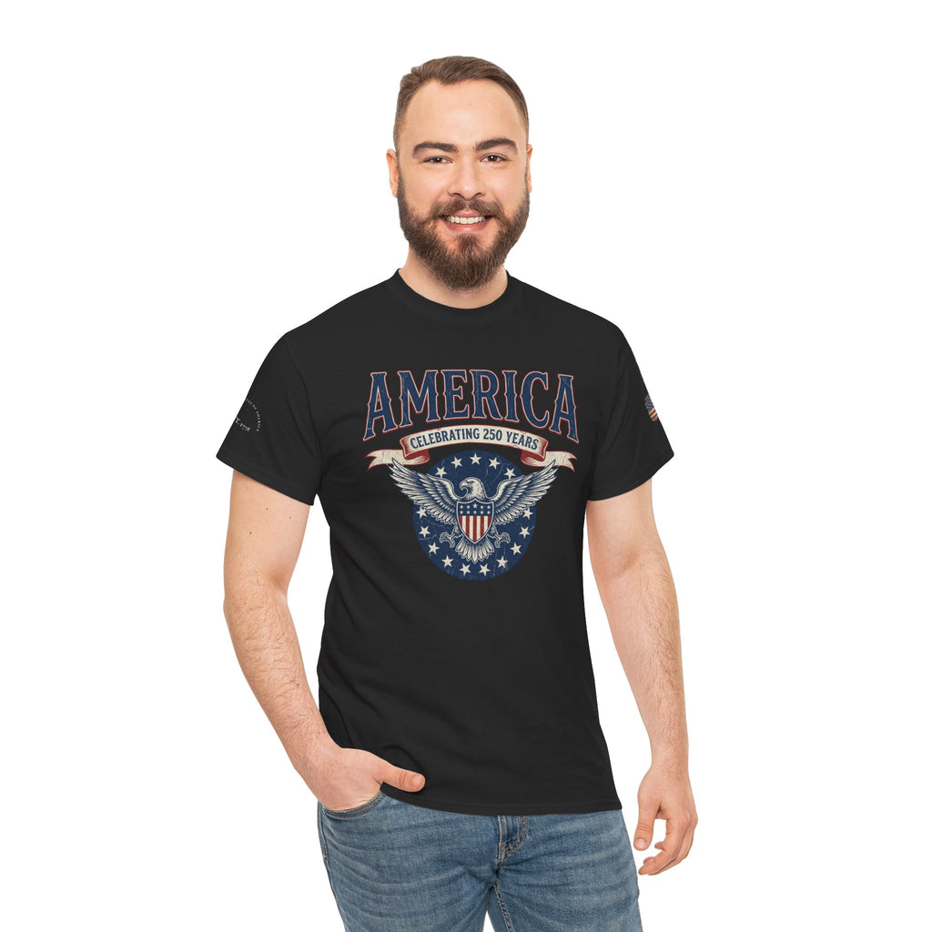 America Patriotic T‑Shirt – "America Celebrating 250 Years" Eagle Emblem