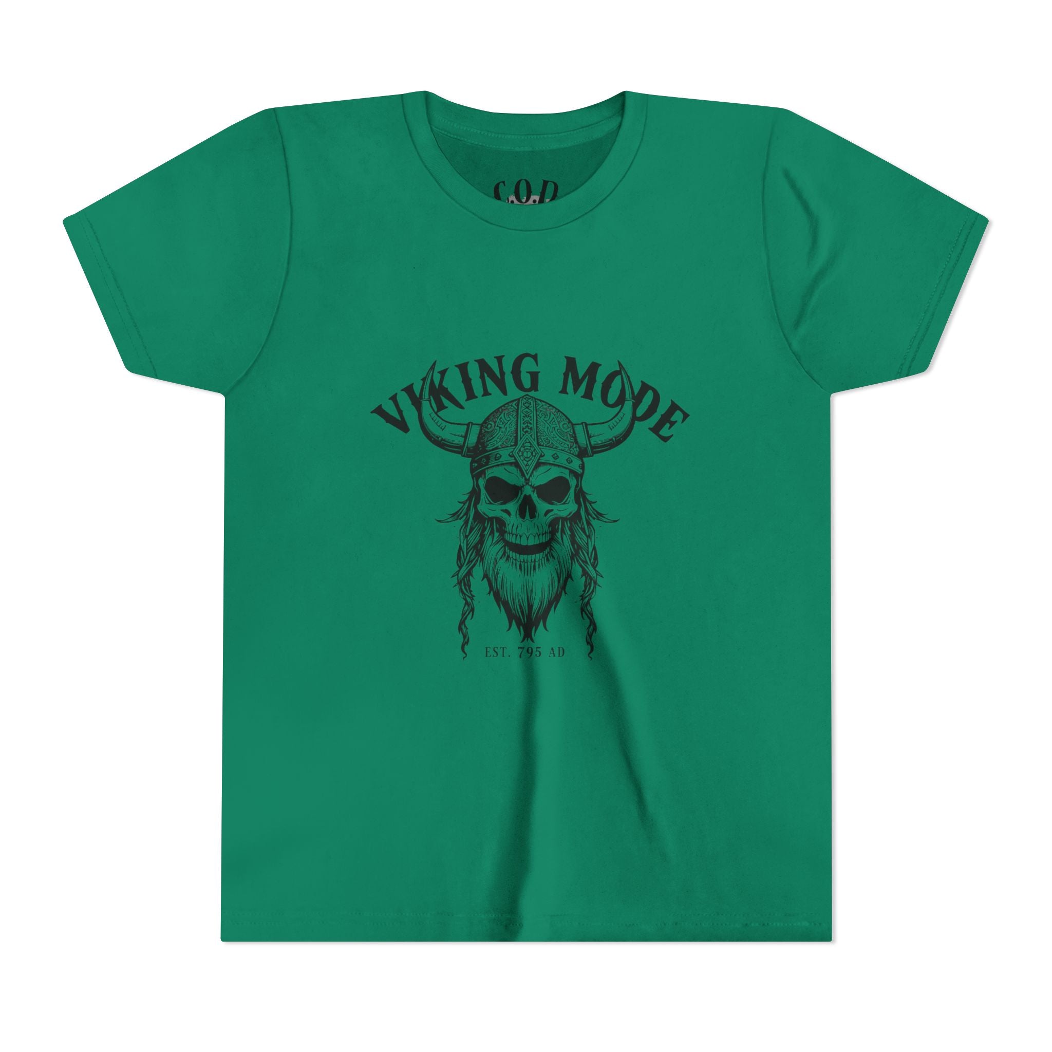 Viking Mode Youth T‑Shirt — Skull Horned Helmet Graphic Tee for Kids