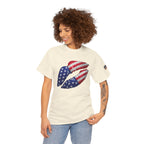American Flag Kiss T‑Shirt – Patriotic USA Lip Print Tee for 4th of July