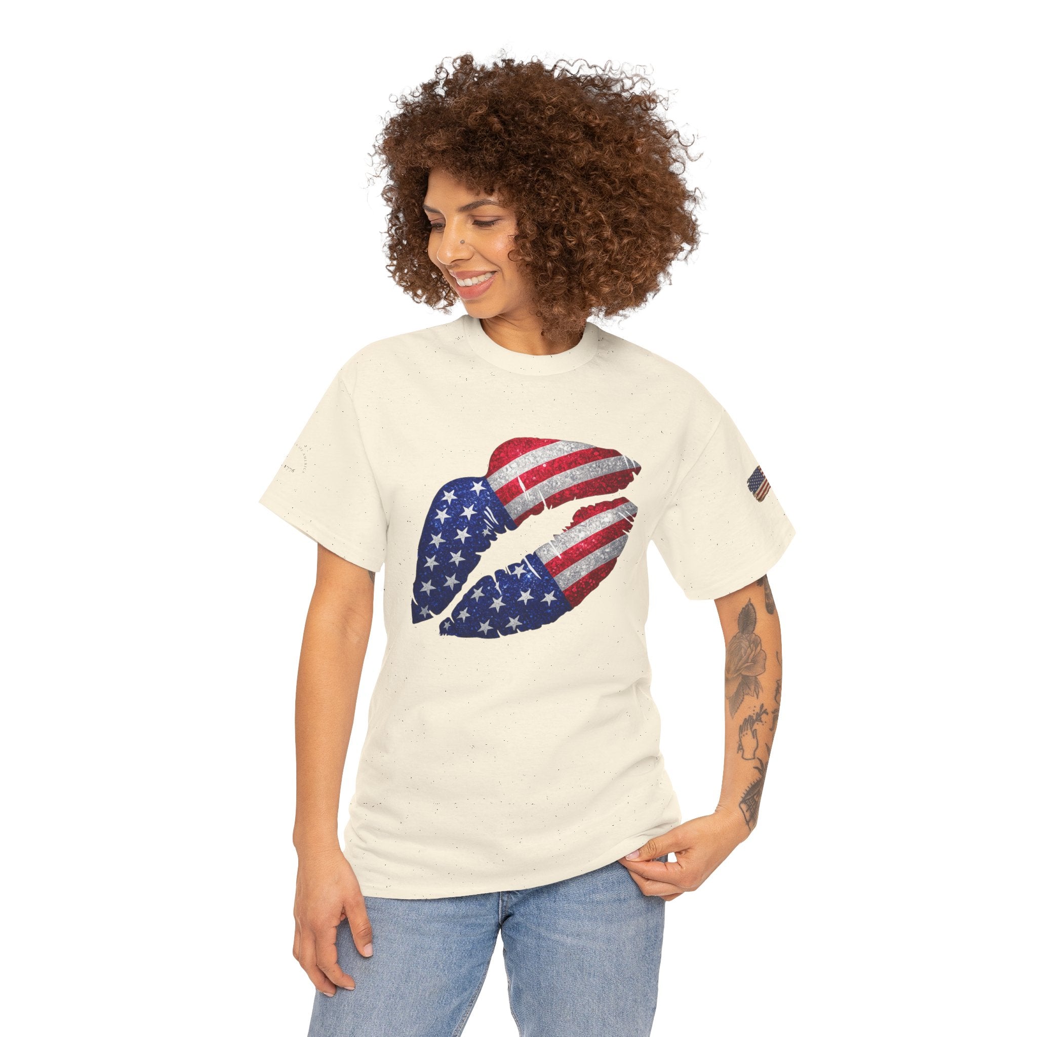 American Flag Kiss T‑Shirt – Patriotic USA Lip Print Tee for 4th of July