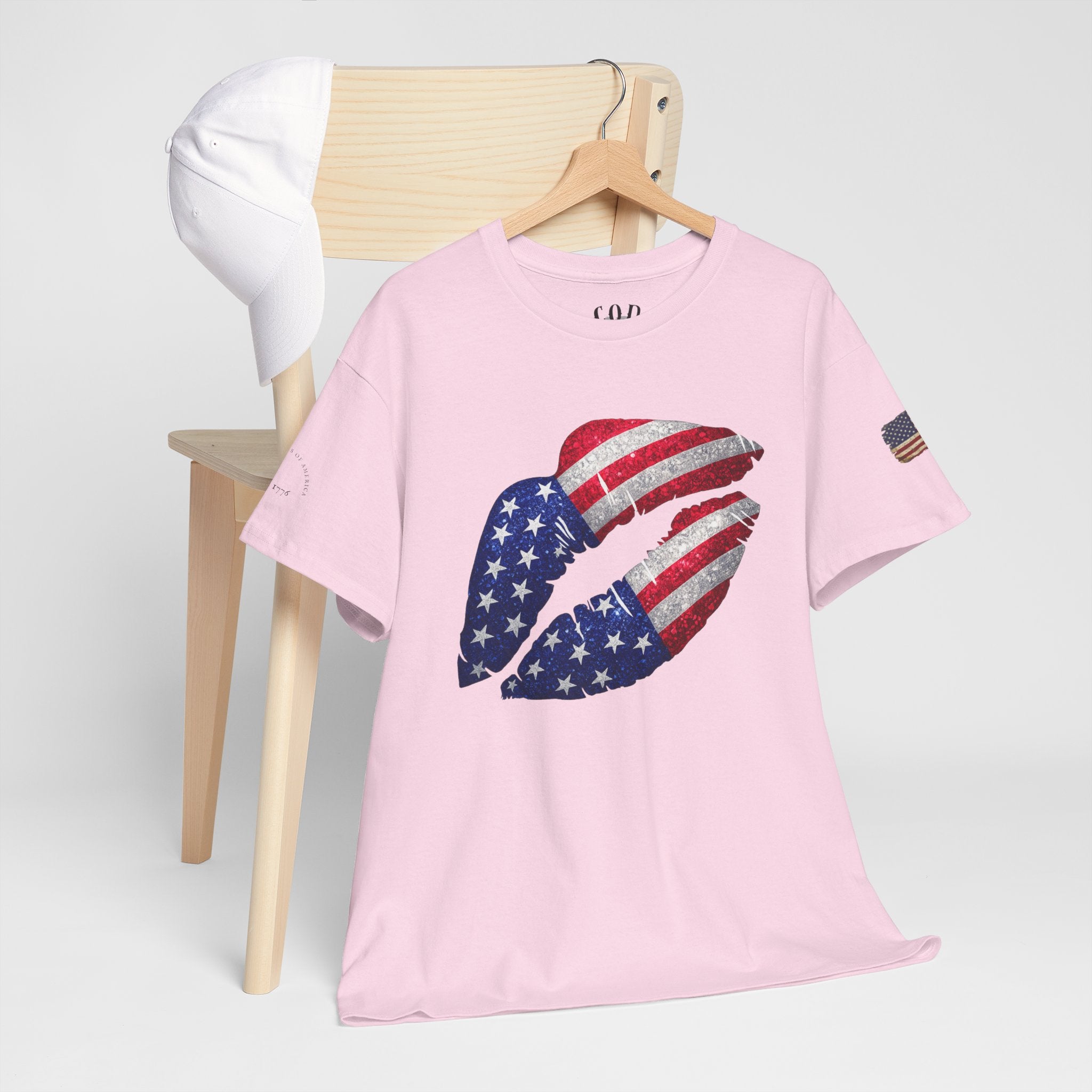 American Flag Kiss T‑Shirt – Patriotic USA Lip Print Tee for 4th of July