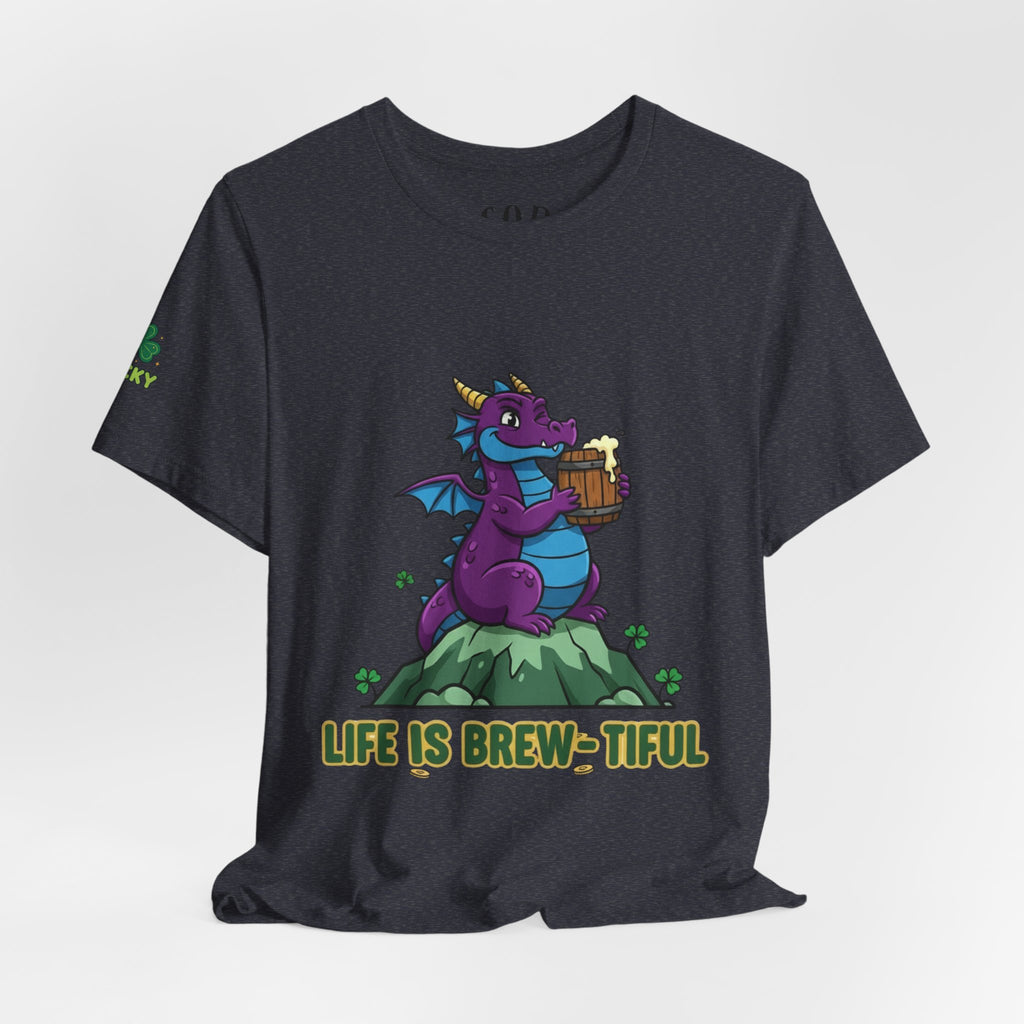 Purple Dragon Holding Beer Tee | Life Is Brew-tiful St. Patrick's Shirt