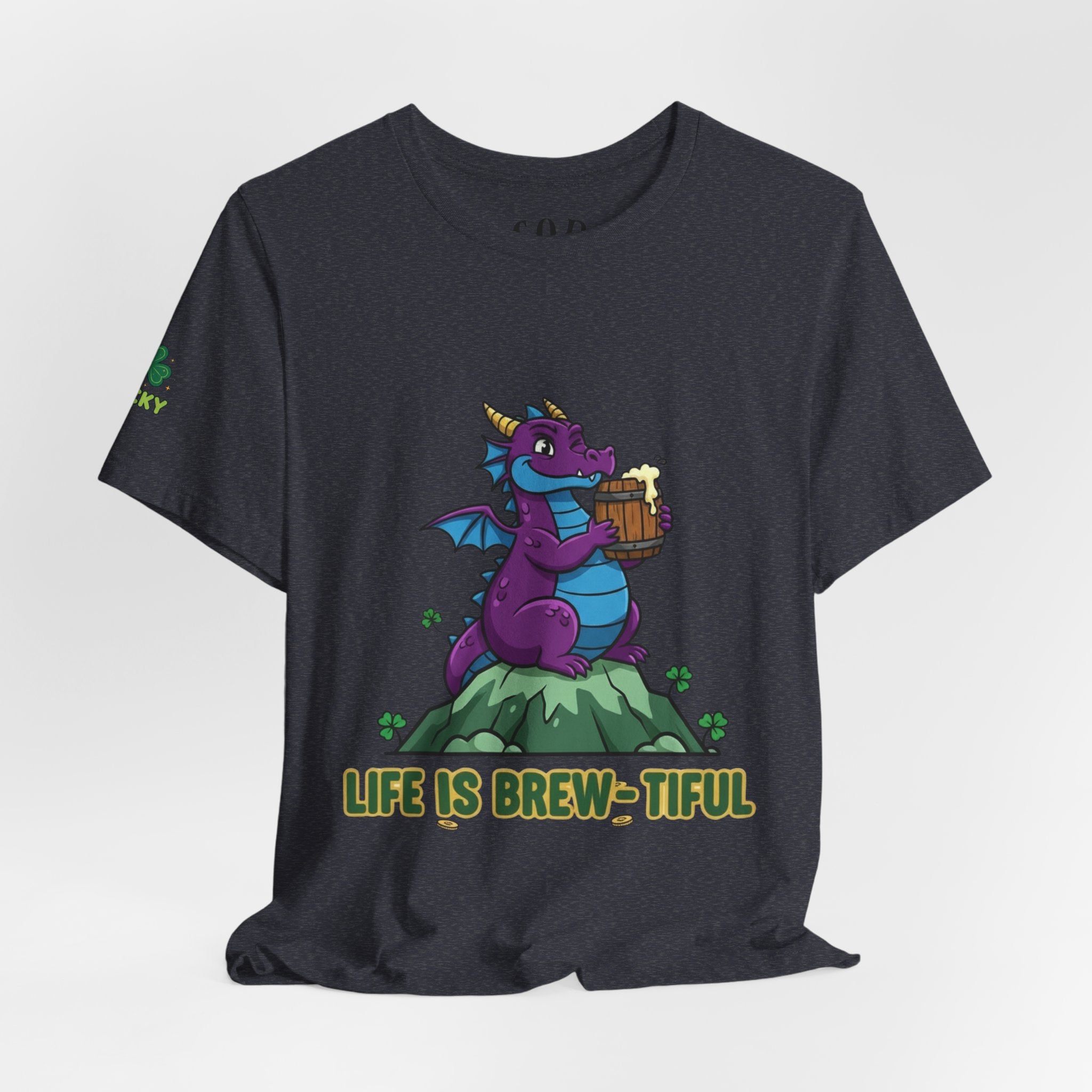 Purple Dragon Holding Beer Tee | Life Is Brew-tiful St. Patrick's Shirt