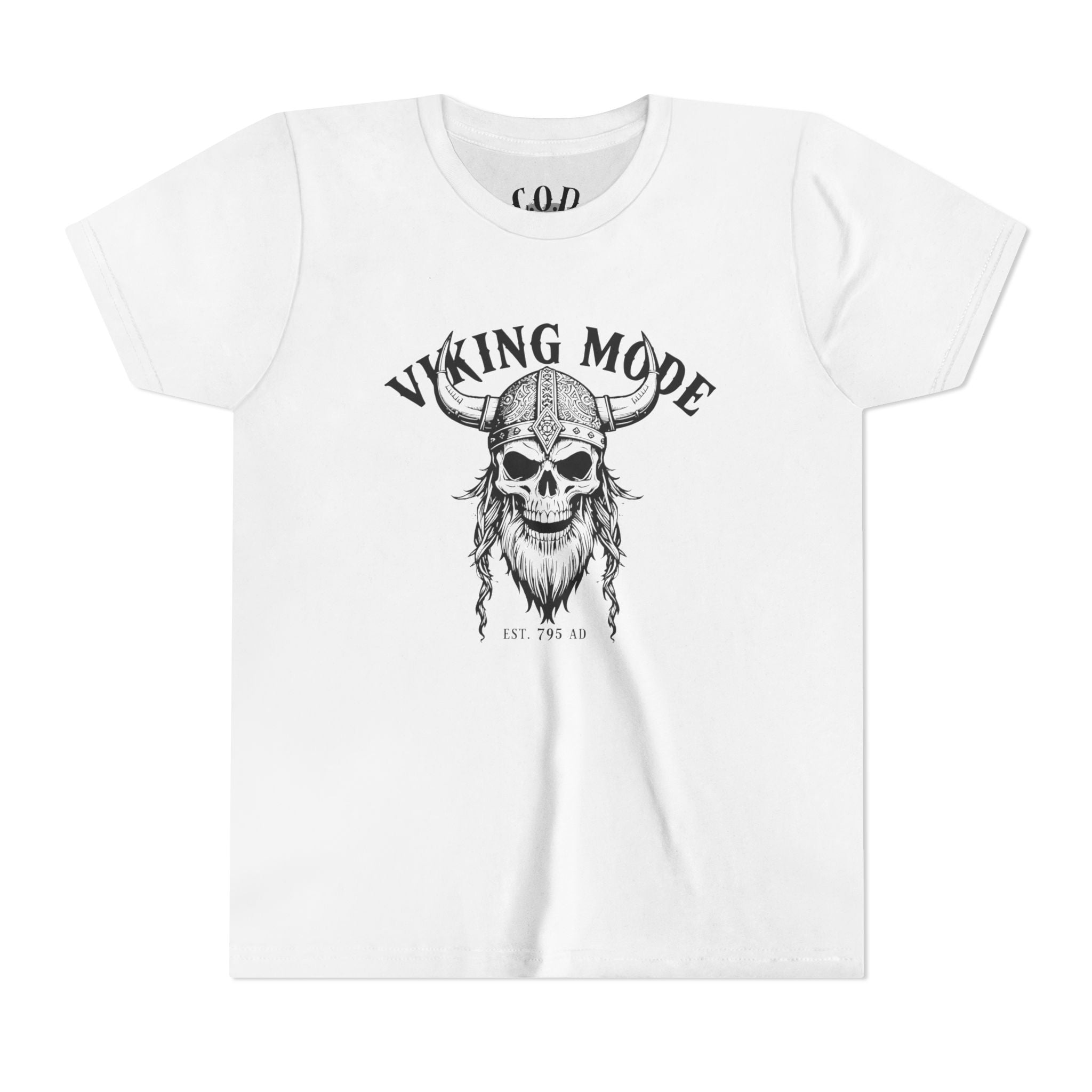 Viking Mode Youth T‑Shirt — Skull Horned Helmet Graphic Tee for Kids