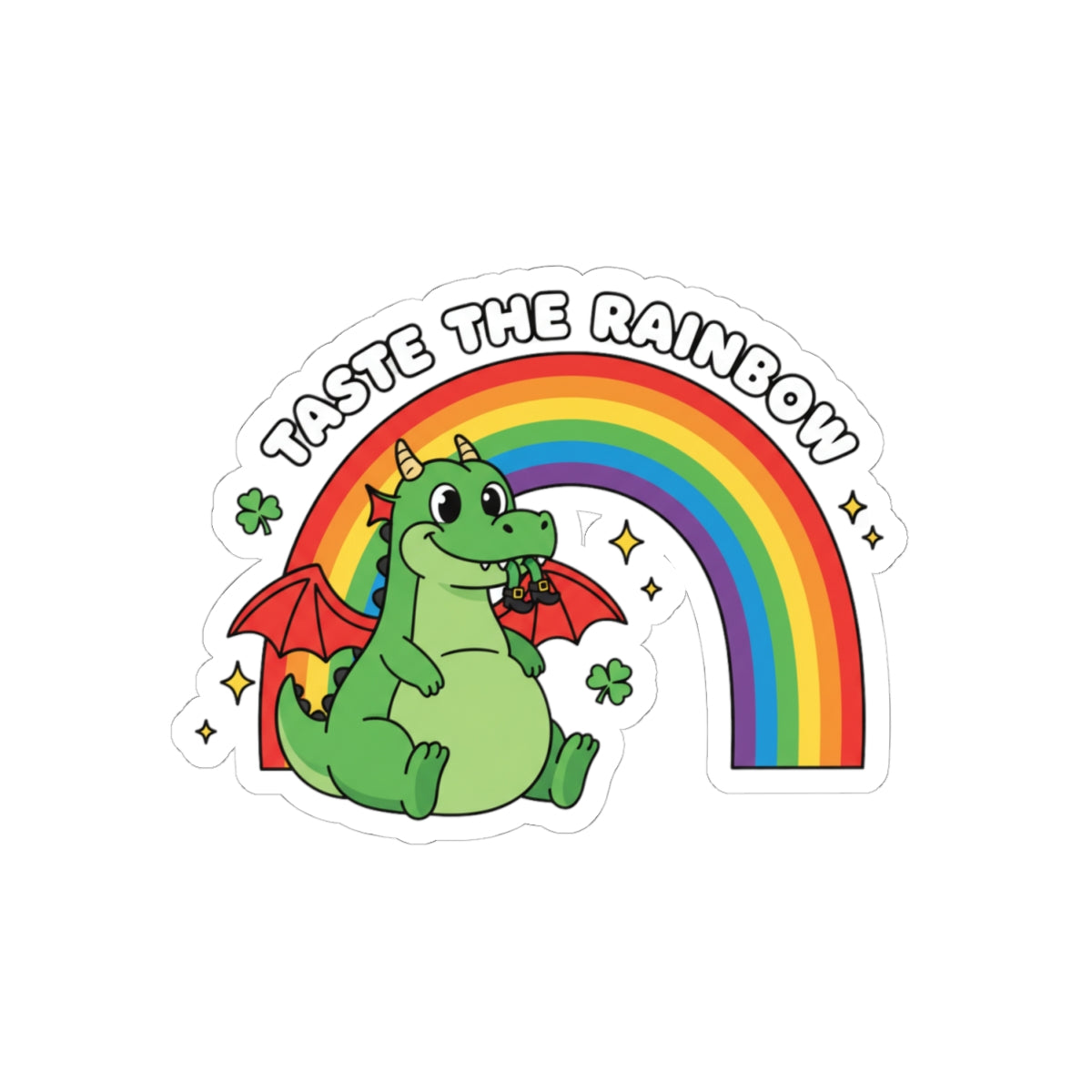 Taste the Rainbow Dragon Sticker | Kiss-Cut Sticker, Rainbow Dragon Decal Eating a Leprechaun