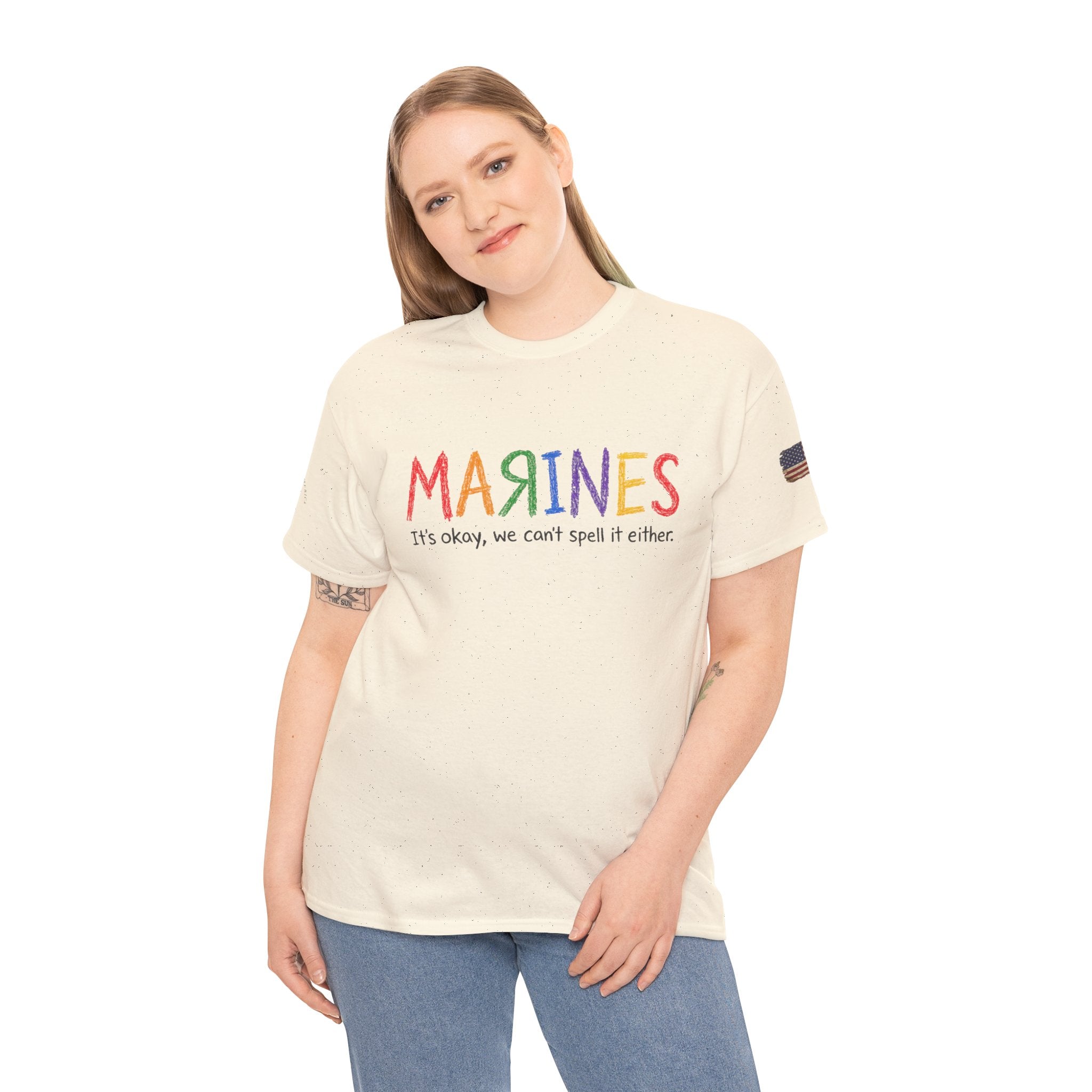 Marines Crayon Tee — “It’s okay, we can’t spell it either” Military Humor T-Shirt