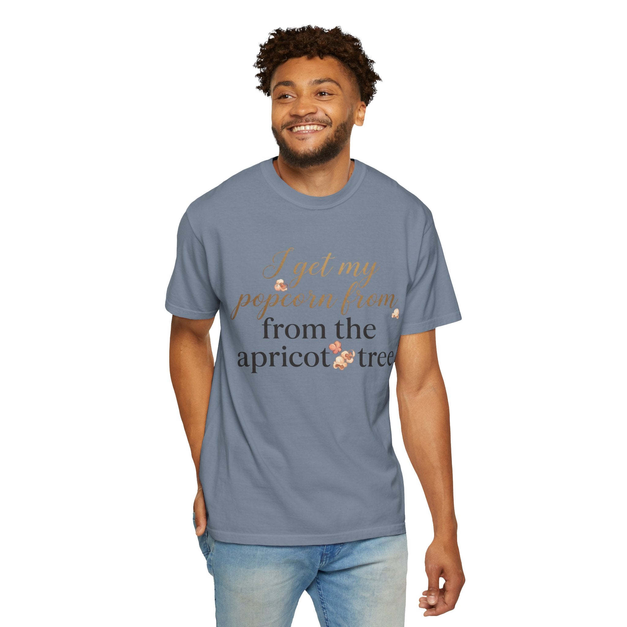 T-Shirt — “I Get My Popcorn From The Apricot Tree” Script Graphic Tee | Hymns | LDS |