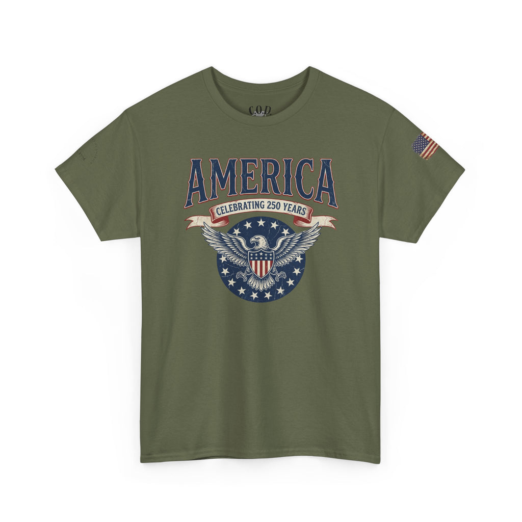 America Patriotic T‑Shirt – "America Celebrating 250 Years" Eagle Emblem