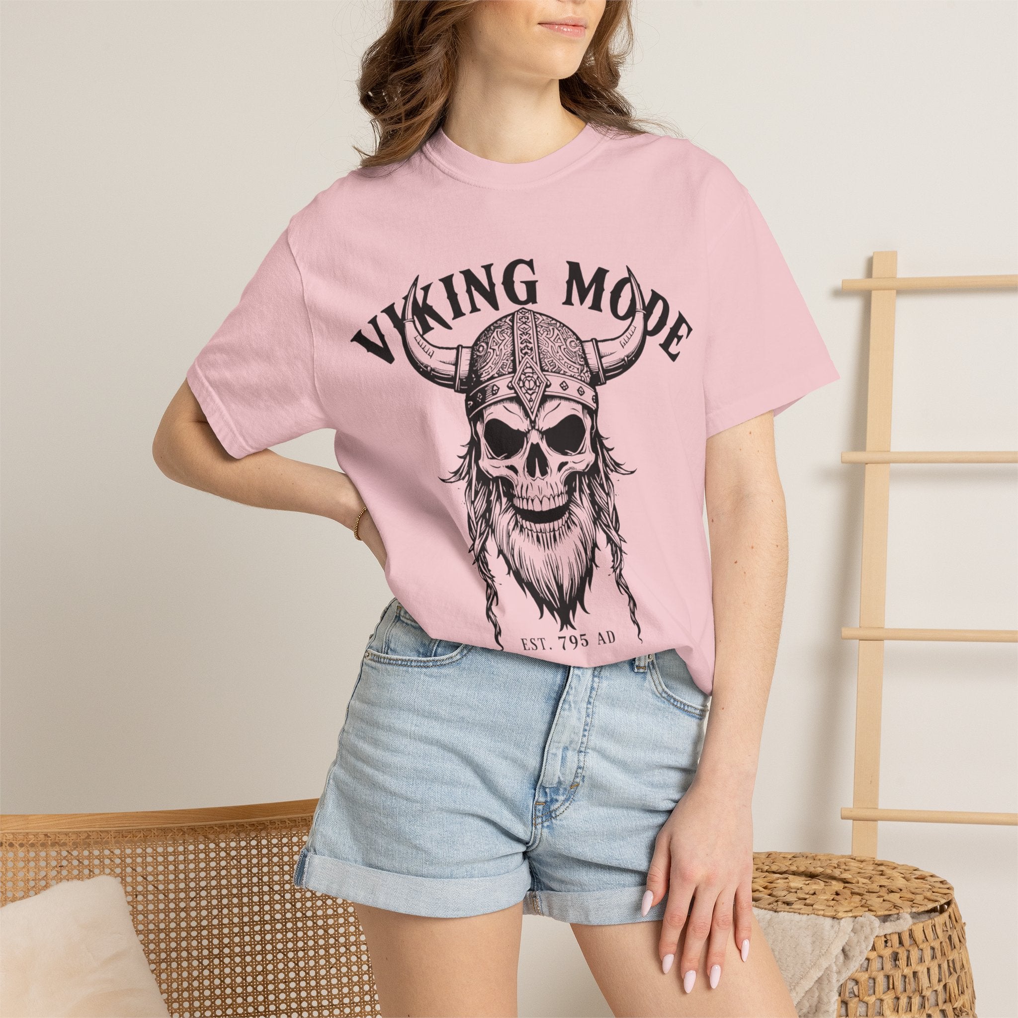 Viking Mode T-Shirt — Skull Viking Helmet Graphic Tee