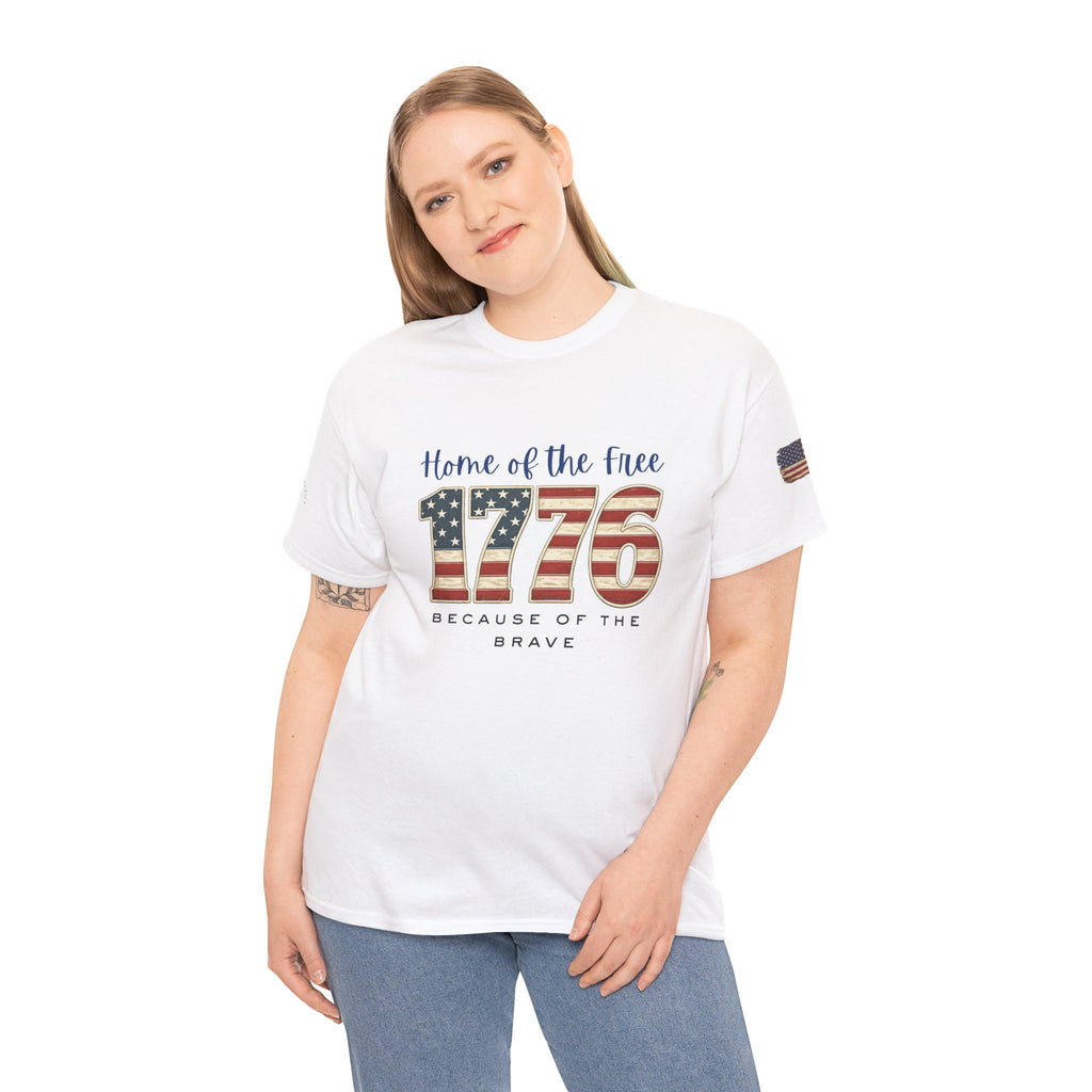 1776 American Flag Tee — "Home of the Free, Because of the Brave" Patriotic T-Shirt